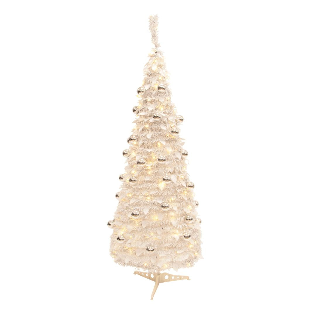 Christmas Workshop Artificial Pre Lit Christmas Tree 6ft with 150 Warm White Lights and 60 Silver Baubles  | TJ Hughes