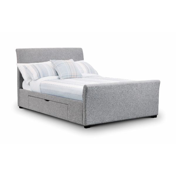 Capri Fabric Bed With Drawers Light Grey Double 135cm - Julian Bowen  | TJ Hughes