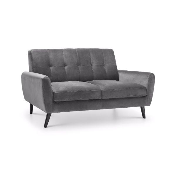 Monza Sofa 2 Seater In Dark Grey Velvet - Julian Bowen  | TJ Hughes