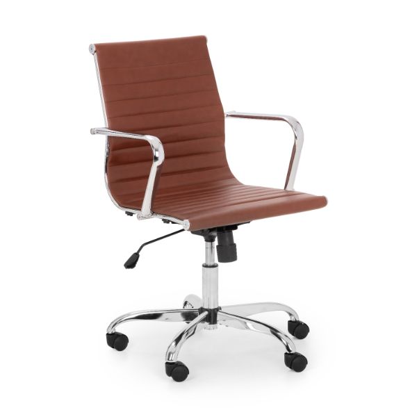 Gio Office Chair Brown & Chrome - Julian Bowen  | TJ Hughes