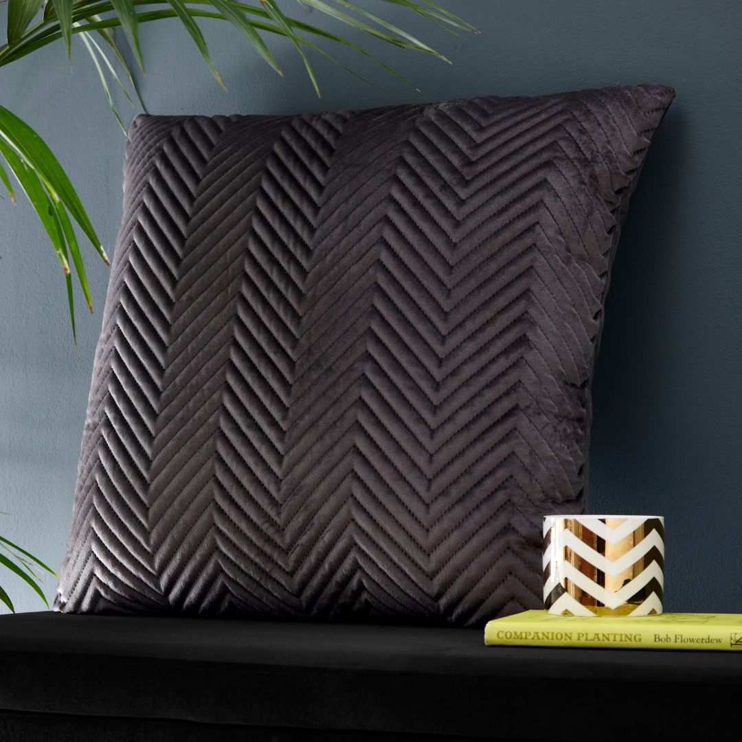 Pinsonic Velvet Charcoal Square Cushion 43 x 43cm - 43X43cm - Portfolio  | TJ Hughes