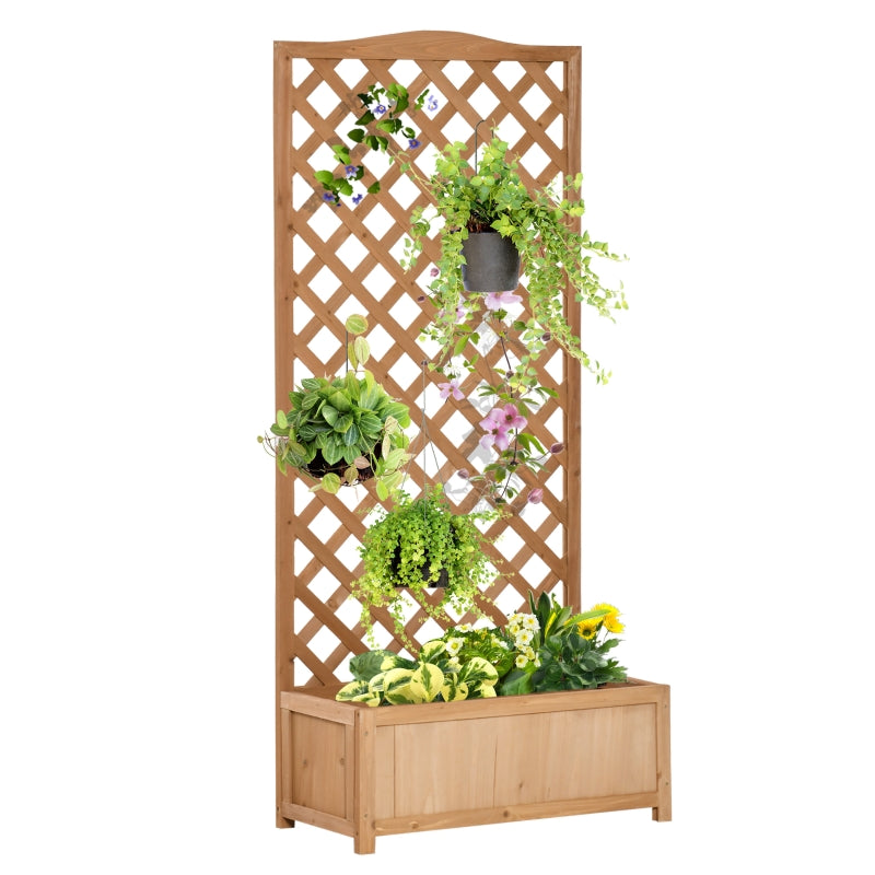 Outsunny Garden Wooden Planter Box with Trellis Lattice Flower Raised Bed 76x36x170cm  | TJ Hughes