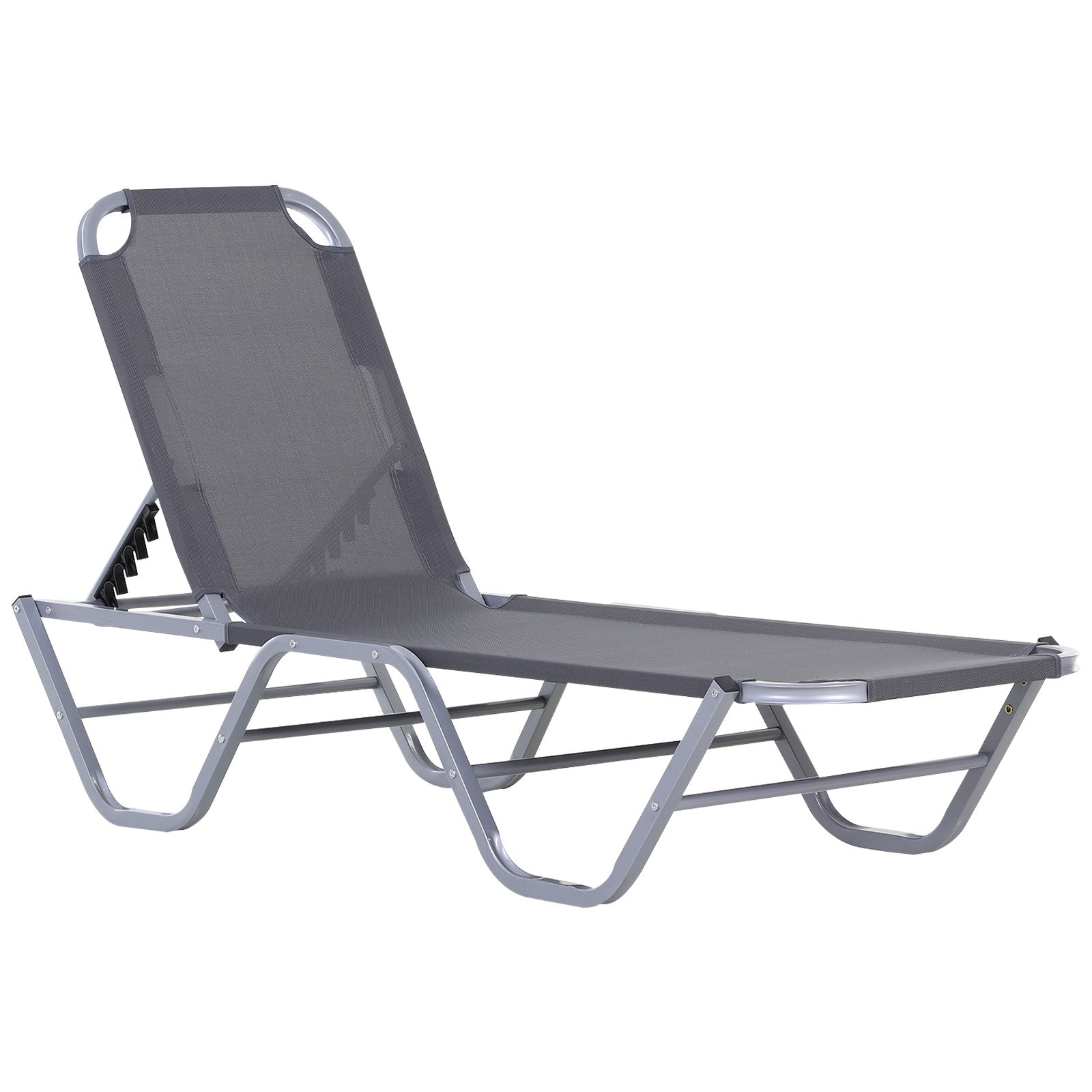 Outsunny Sun Lounger Relaxer Recliner with 5-Position Adjustable Backrest Silver  | TJ Hughes
