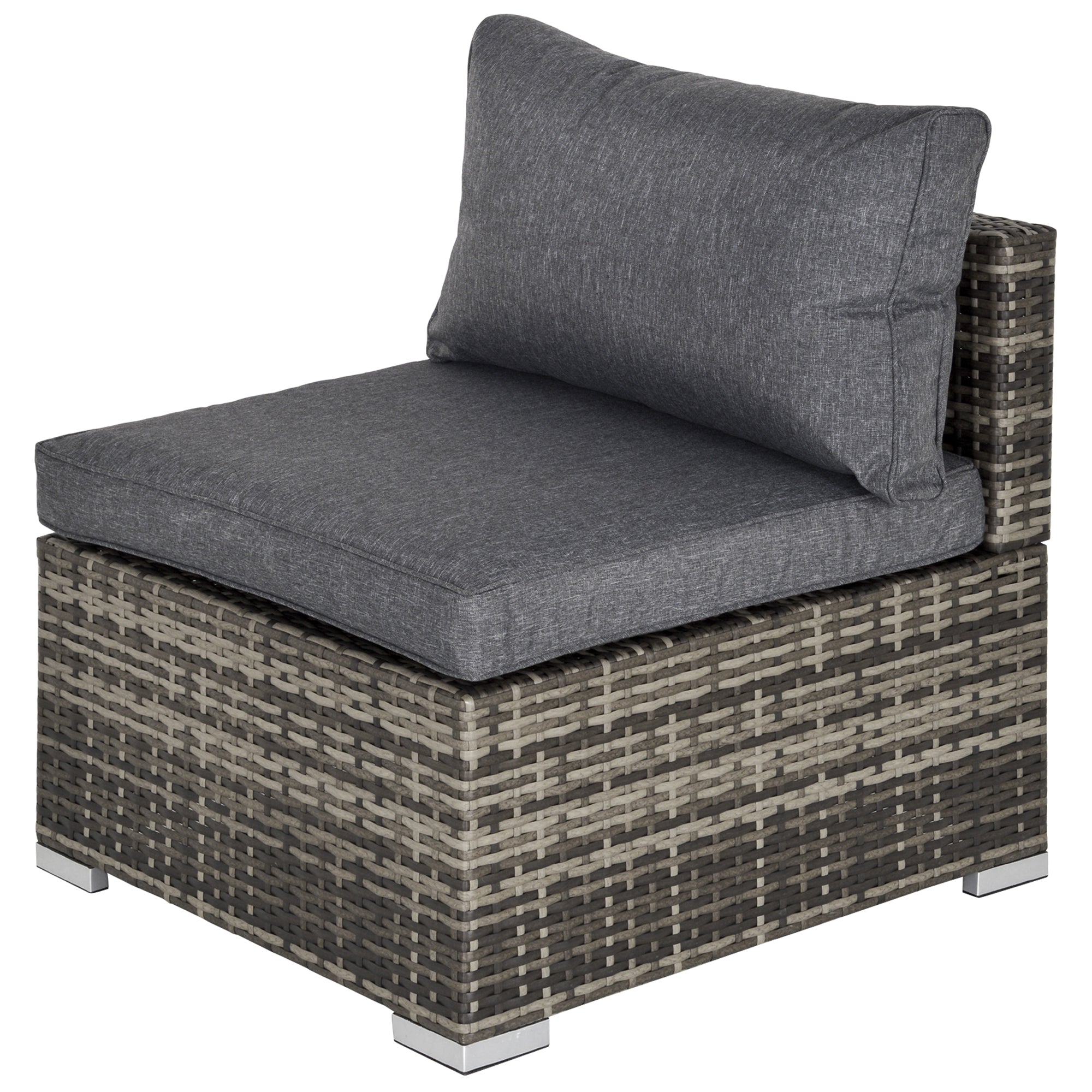 Outsunny Outdoor Garden Furniture Rattan Single Middle Sofa w/ Cushion Dark Grey  | TJ Hughes