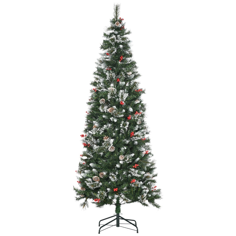 HOMCOM Christmas Tree Snow Dipped Slim 7’ with Pine Cones & Berries  | TJ Hughes