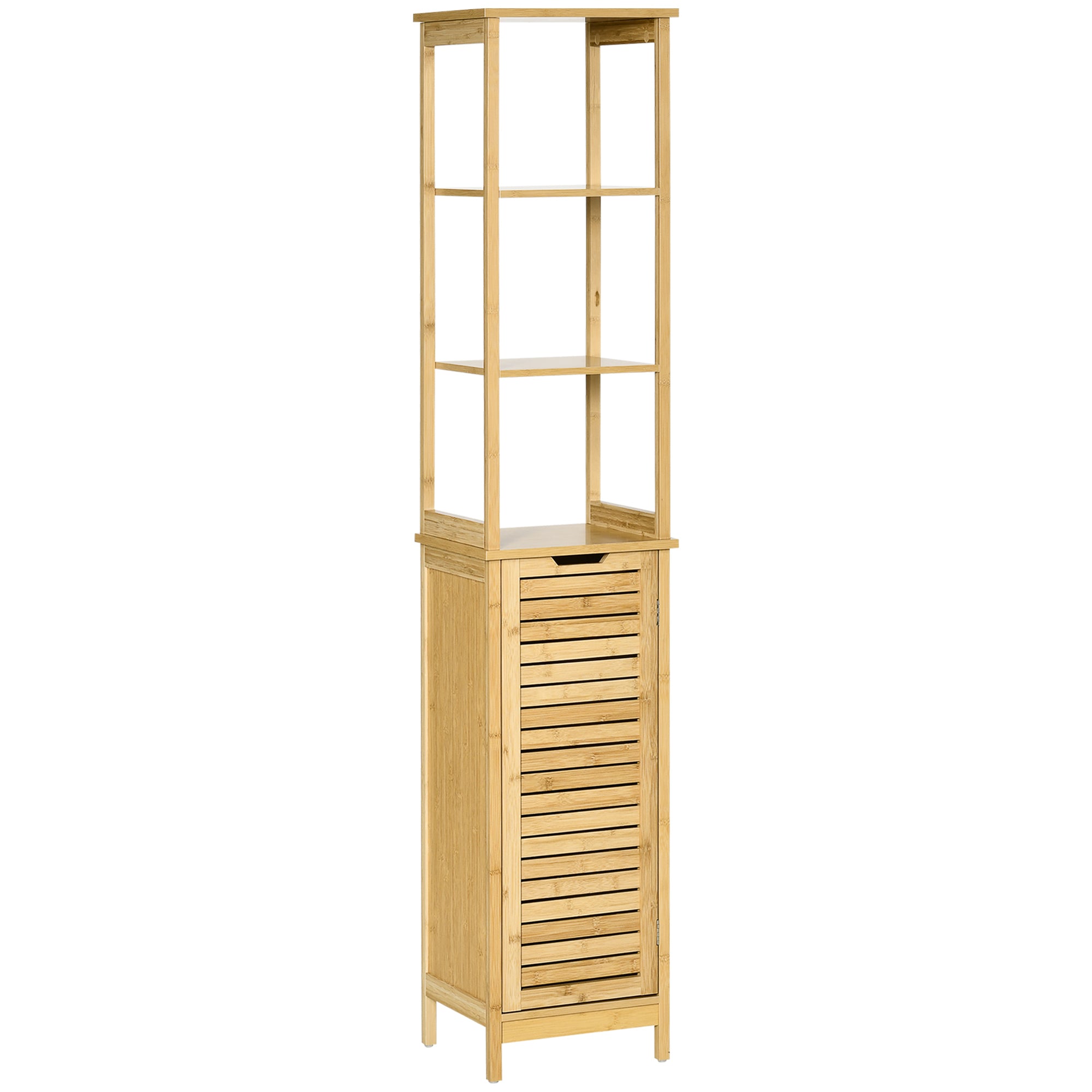 kleankin Bathroom Floor Cabinet Narrow Tallboy w/ 3 Shelves Cupboard Natural  | TJ Hughes