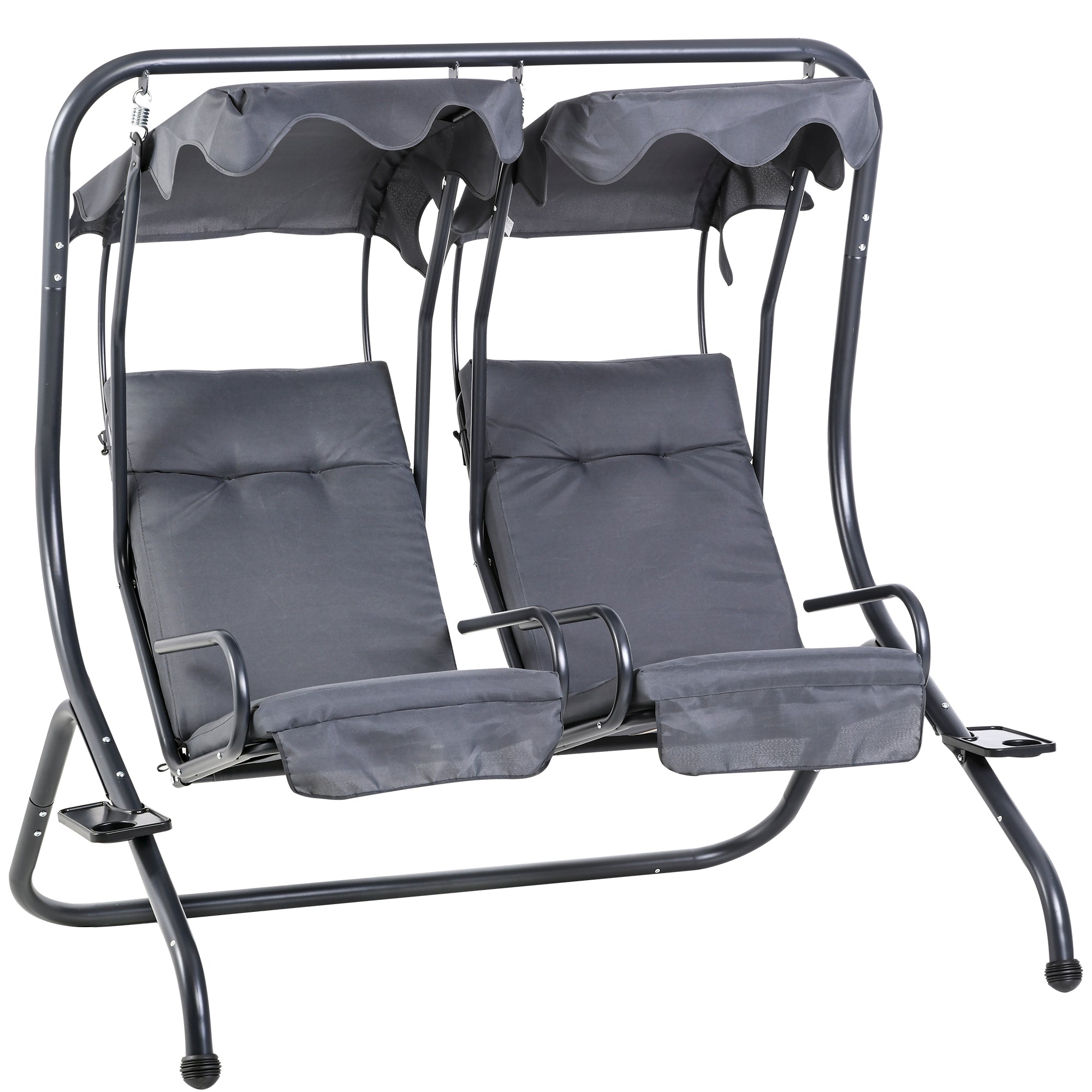 Outsunny Canopy Swing 2 Separate Relax Chairs w/ Handrails - Cup Holders Grey  | TJ Hughes