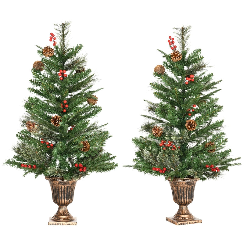 HOMCOM Christmas Tree Set of 2 3’ with Red Berries and Gold Pots  | TJ Hughes