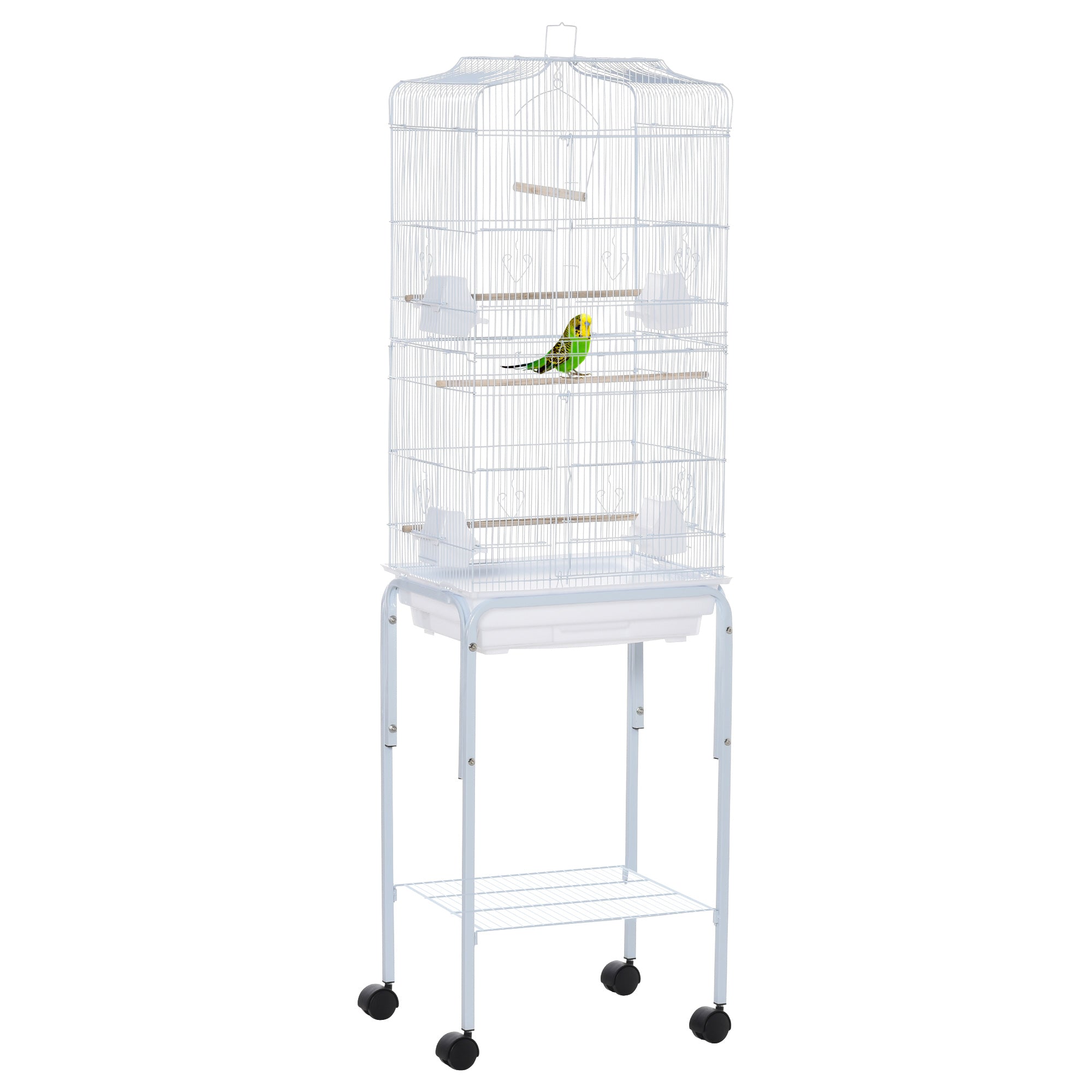 PawHut Bird Cage for Budgie Finch Canary Parakeet W/ Stand Sliding Tray White  | TJ Hughes