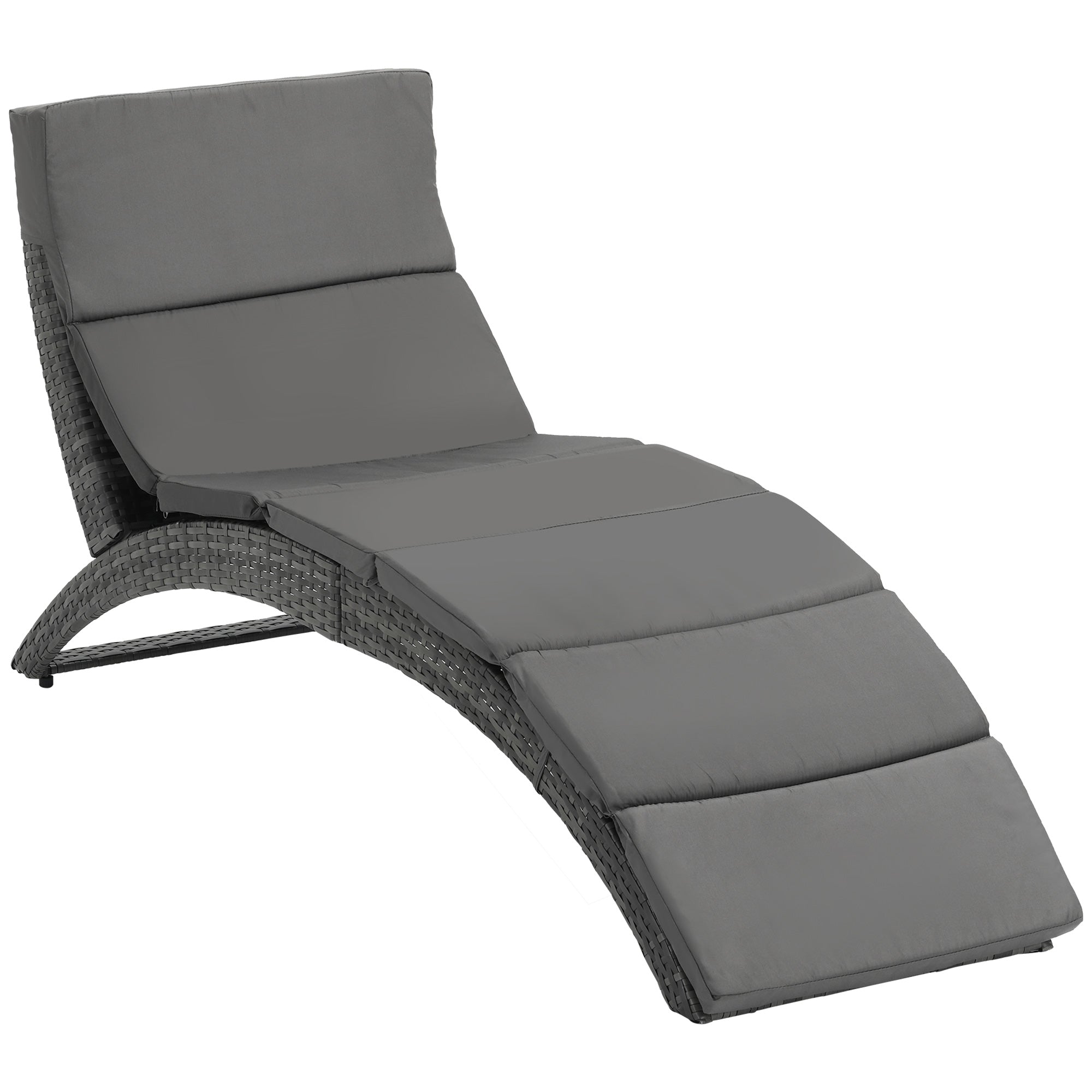Outsunny Garden Rattan Sun Lounger Foldable Patio Recliner Chaise Chair Grey  | TJ Hughes