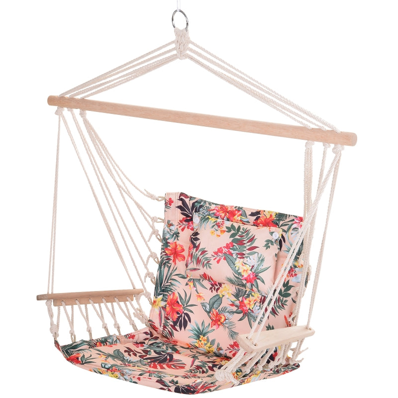Outsunny Hanging Rope Frame Hammock Chair - Floral  | TJ Hughes