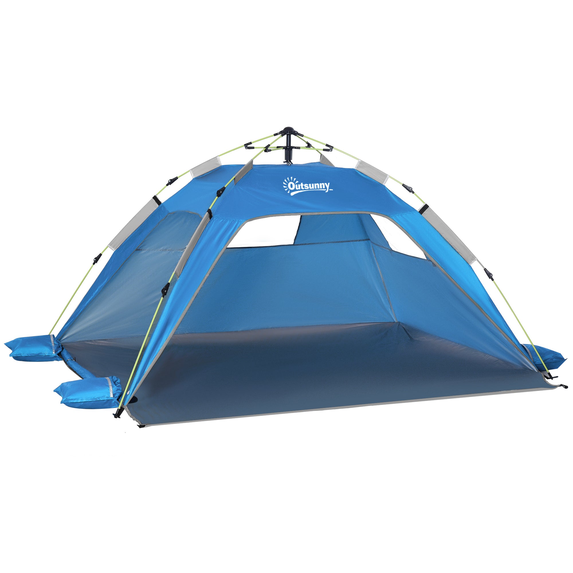 Outsunny 2 Man Pop-up Beach Tent Sun Shade Shelter Hut w/ Windows Door Blue  | TJ Hughes