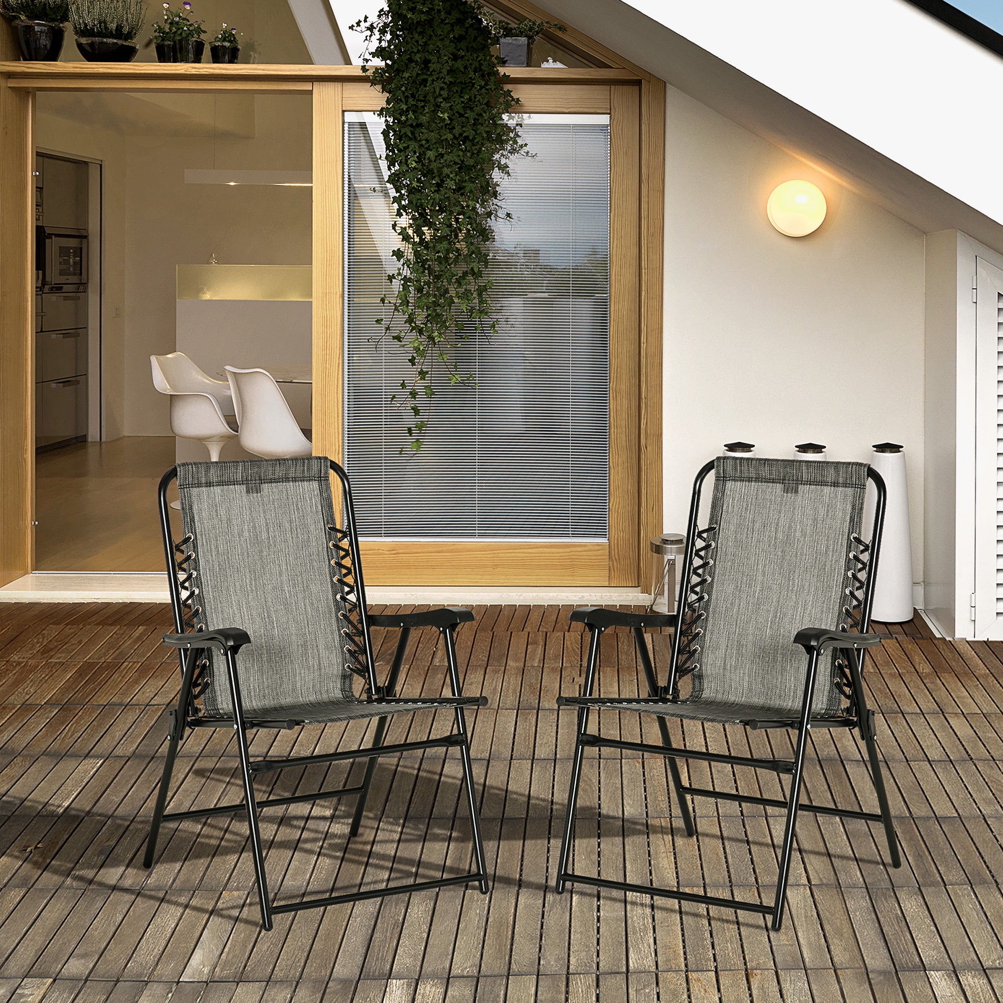 Outsunny 2Pcs Outdoor Patio Folding Chairs - Portable Garden Loungers Grey  | TJ Hughes