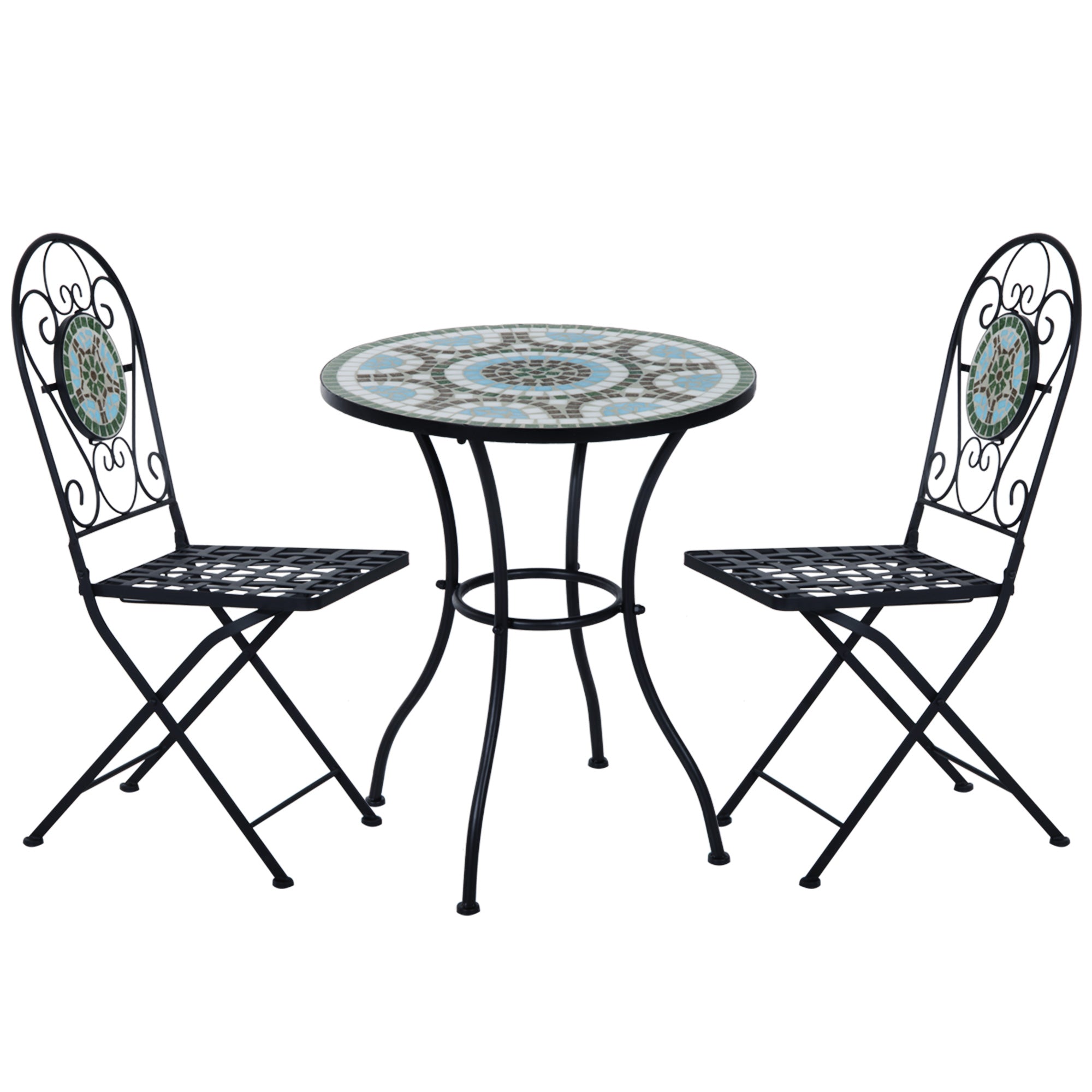 Outsunny Outdoor 3pc Bistro Set Dining Folding Chairs Patio Furniture Black  | TJ Hughes