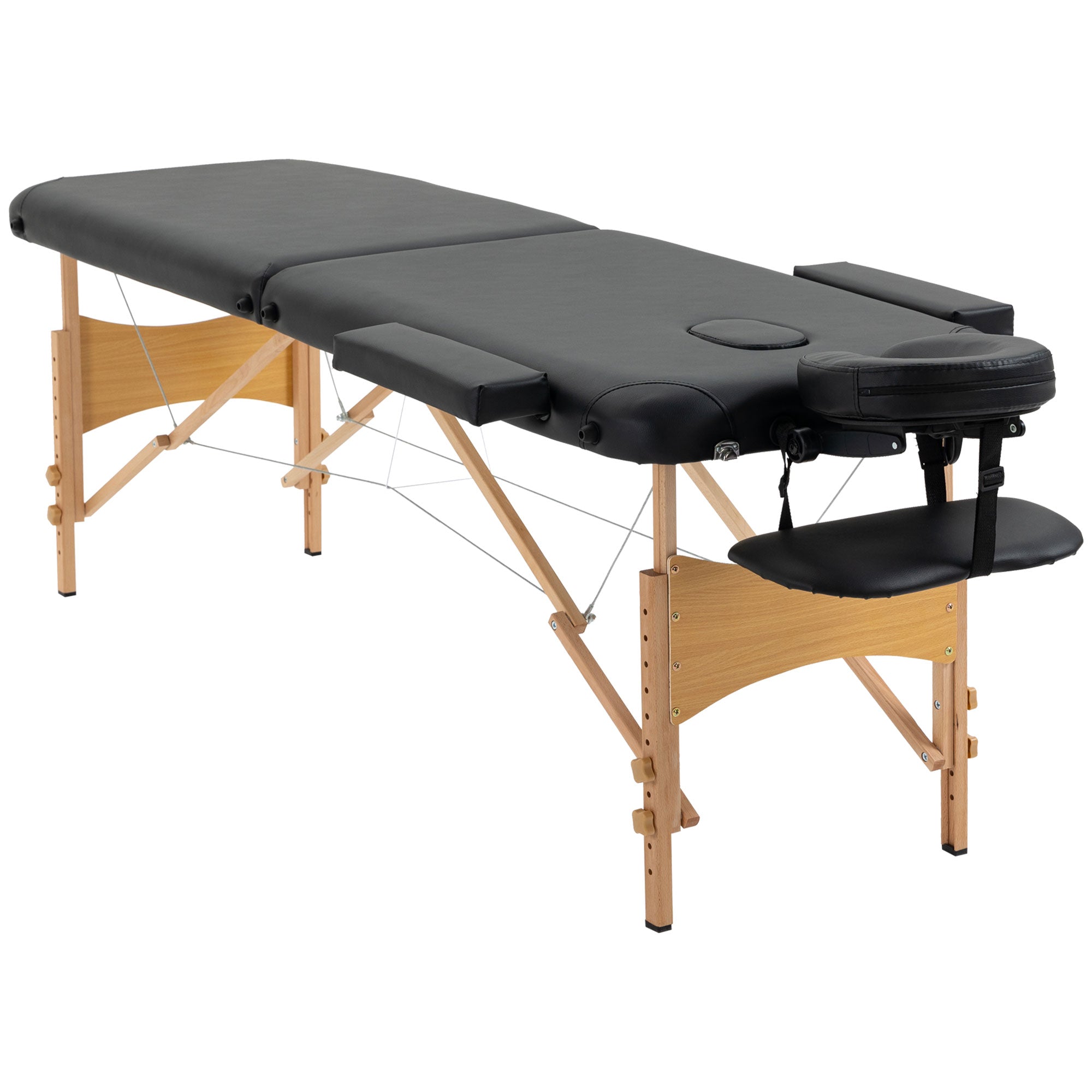 HOMCOM Wooden Folding Spa Beauty Massage Table w/ 2 Sections - Carry Bag - Black  | TJ Hughes
