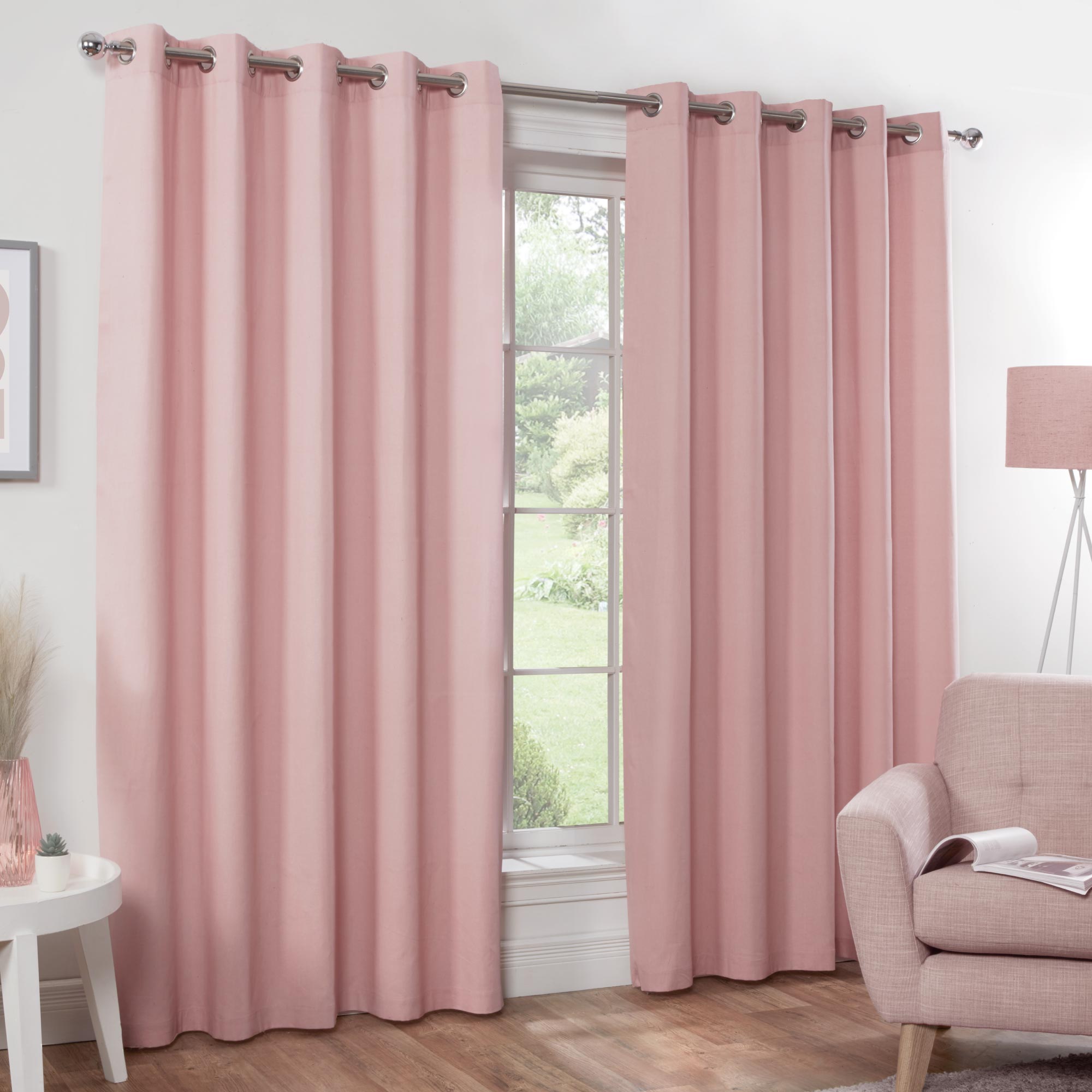 Lewis’s Naples Pure Cotton Eyelet Curtains - Blush Pink - 167cm (66") X 183cm (72")  | TJ Hughes