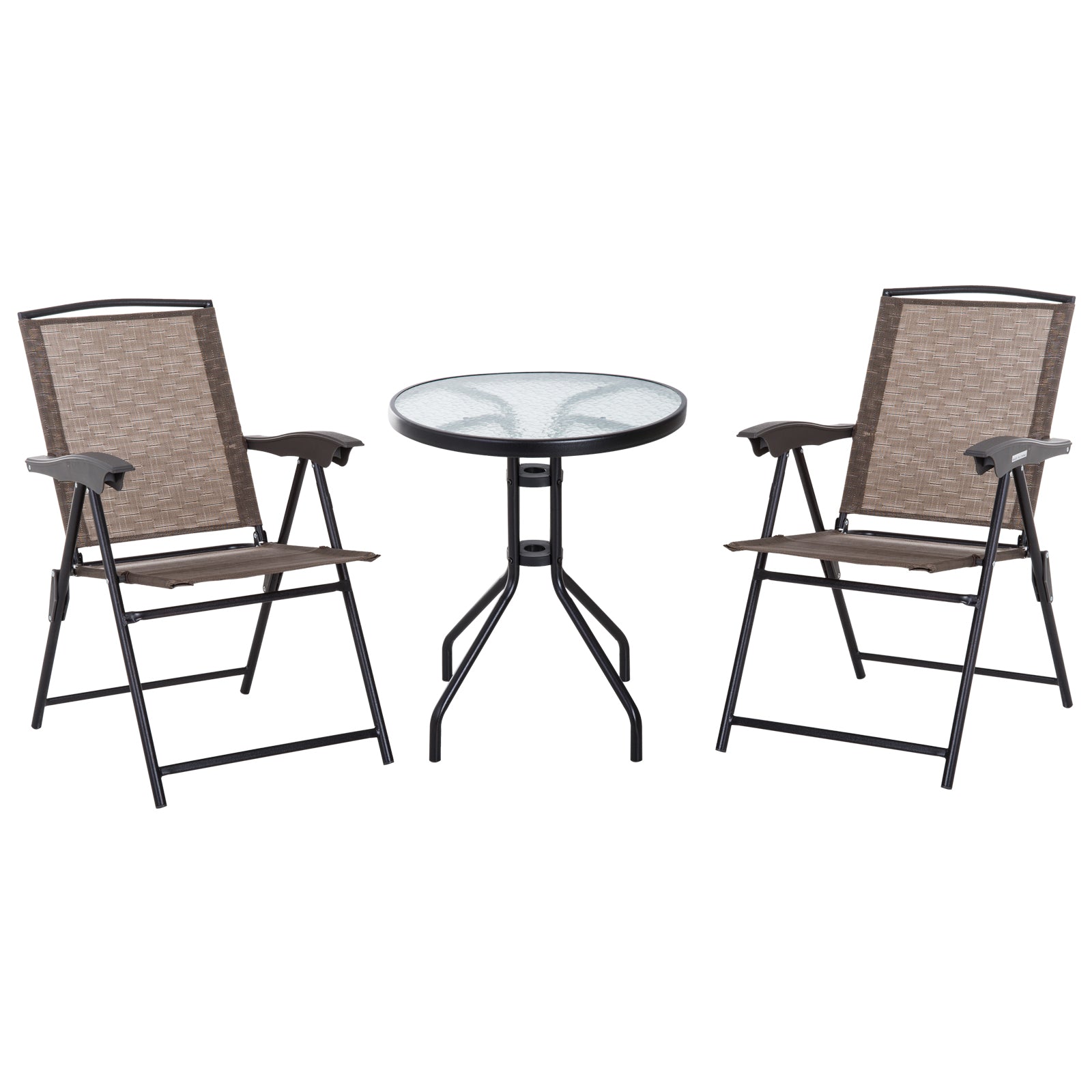 Outsunny Patio Bistro Set Folding Chairs Garden Coffee Table for Balcony Brown  | TJ Hughes