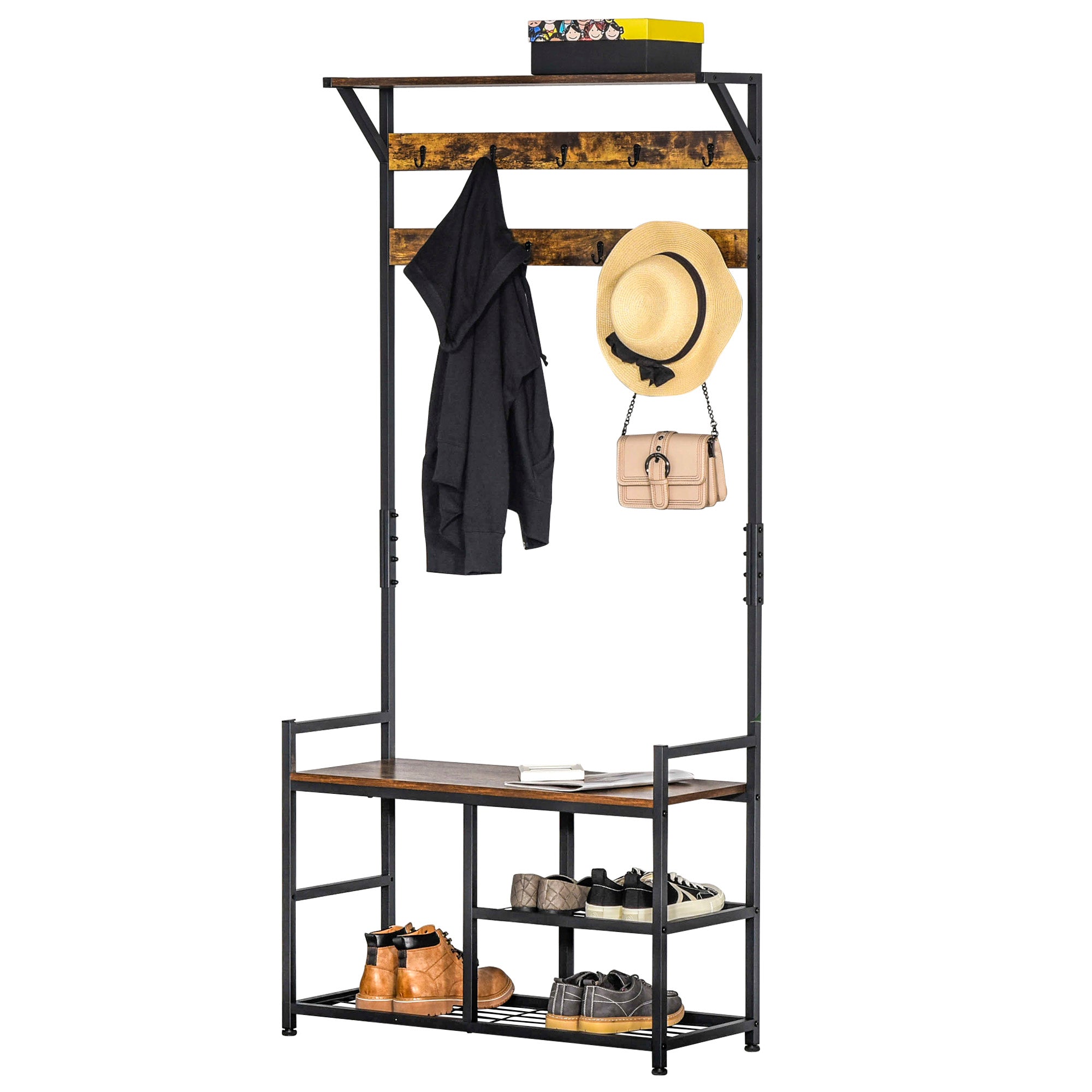 HOMCOM Coat Rack Stand Shoe Storage Bench for Bedroom Living Room Entryway  | TJ Hughes