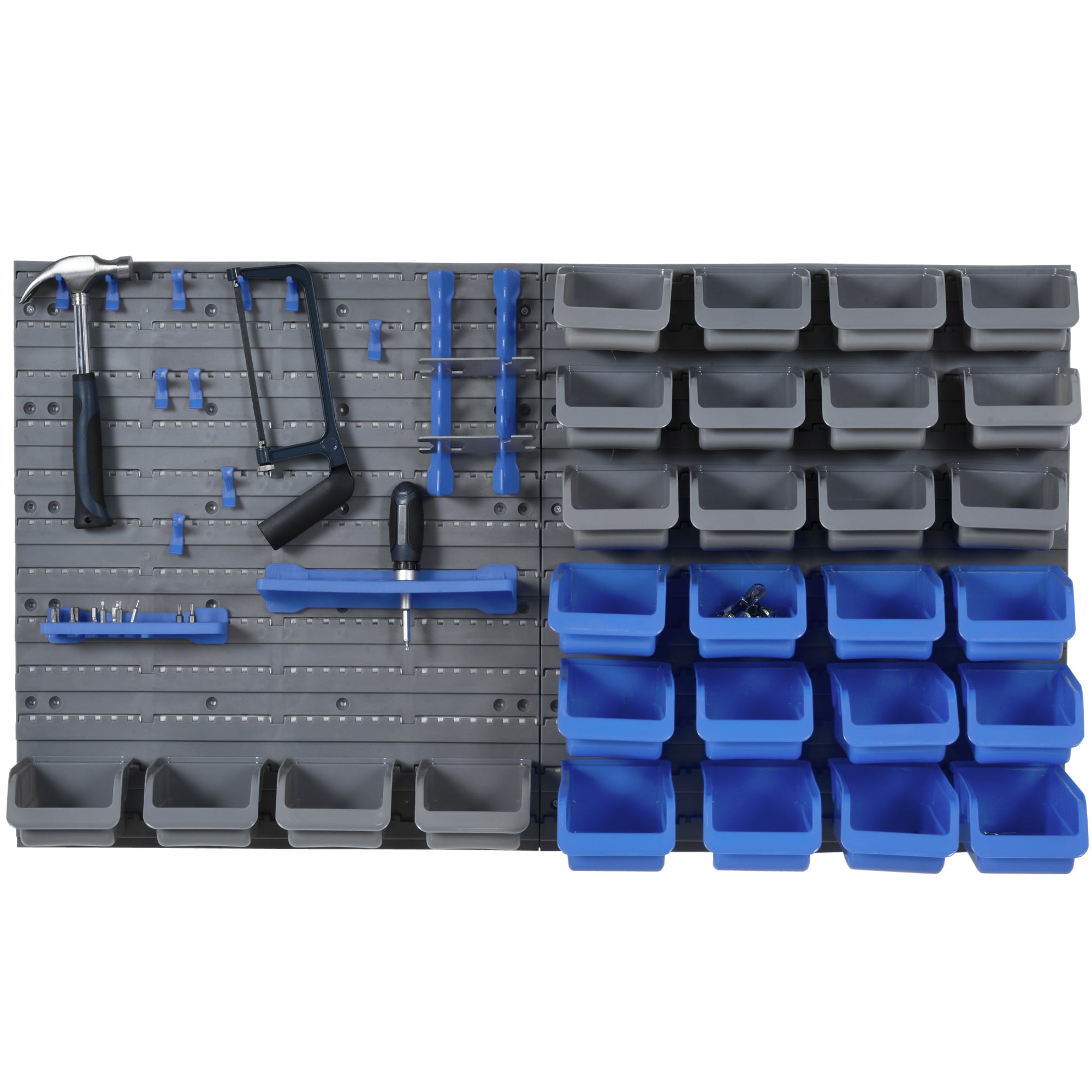 DURHAND 44 Pcs On-Wall Garage DIY Storage Unit with 28 Cubes 10 Hooks 2 Boards Screws Organisation Pegboard Tool Equipment Blue  | TJ Hughes Grey