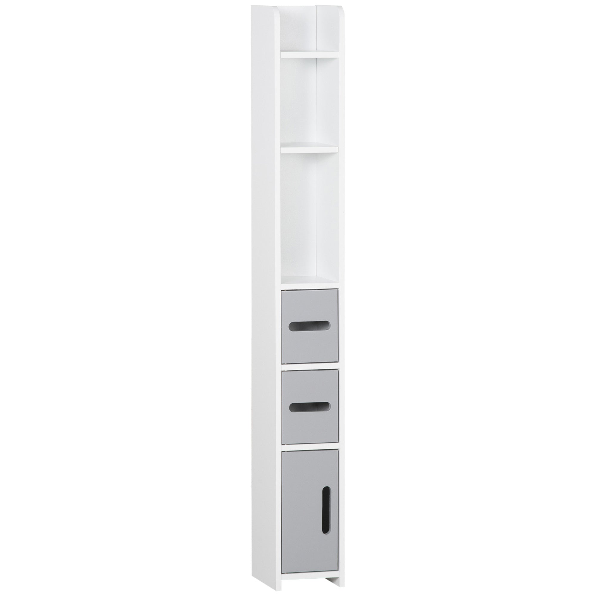 kleankin Freestanding Tall Bathroom Cabinet W/ Open Shelves 3 Cupboards - Grey  | TJ Hughes