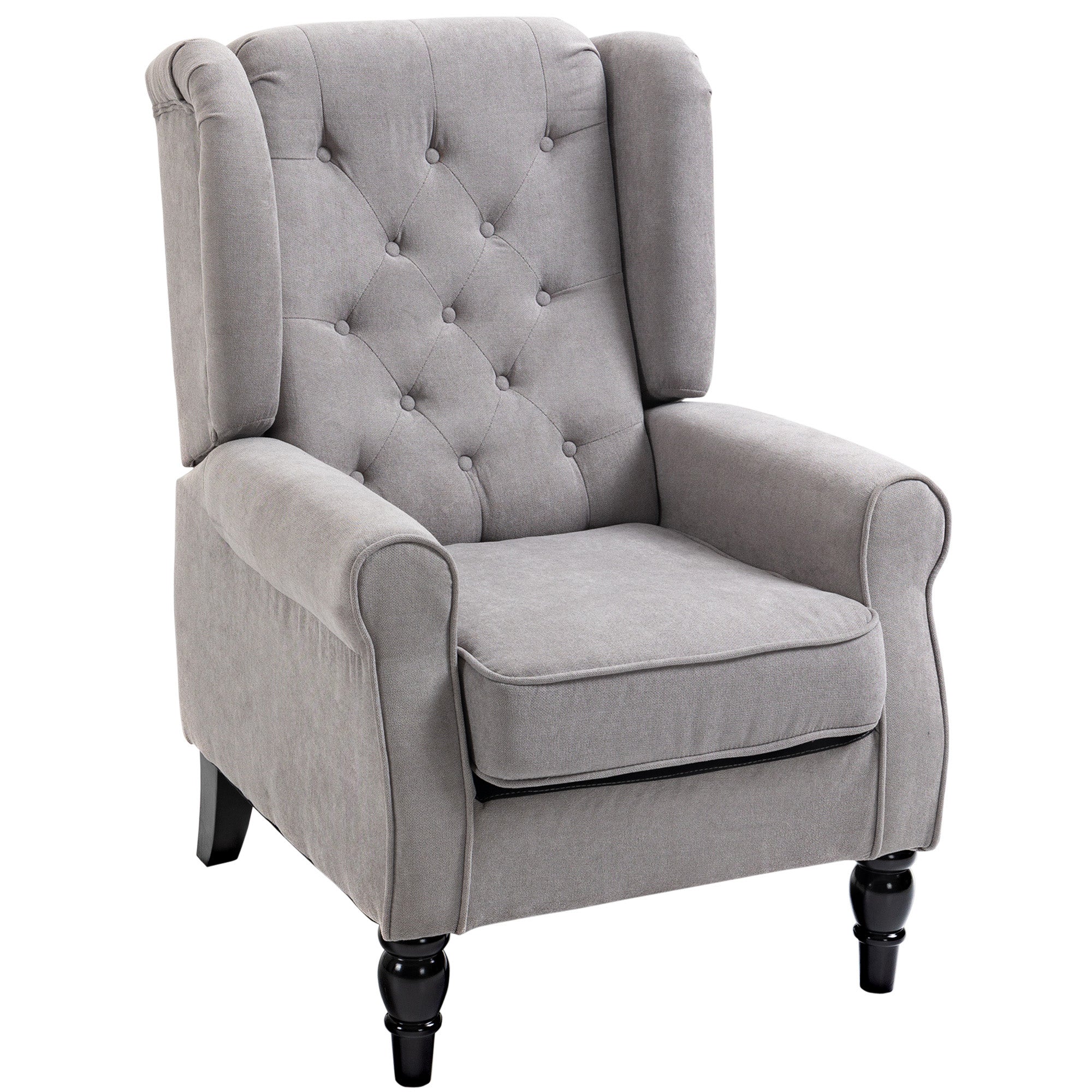HOMCOM Accent Armchair Home Furniture Retro Tufted Club Wood Fabric Grey  | TJ Hughes