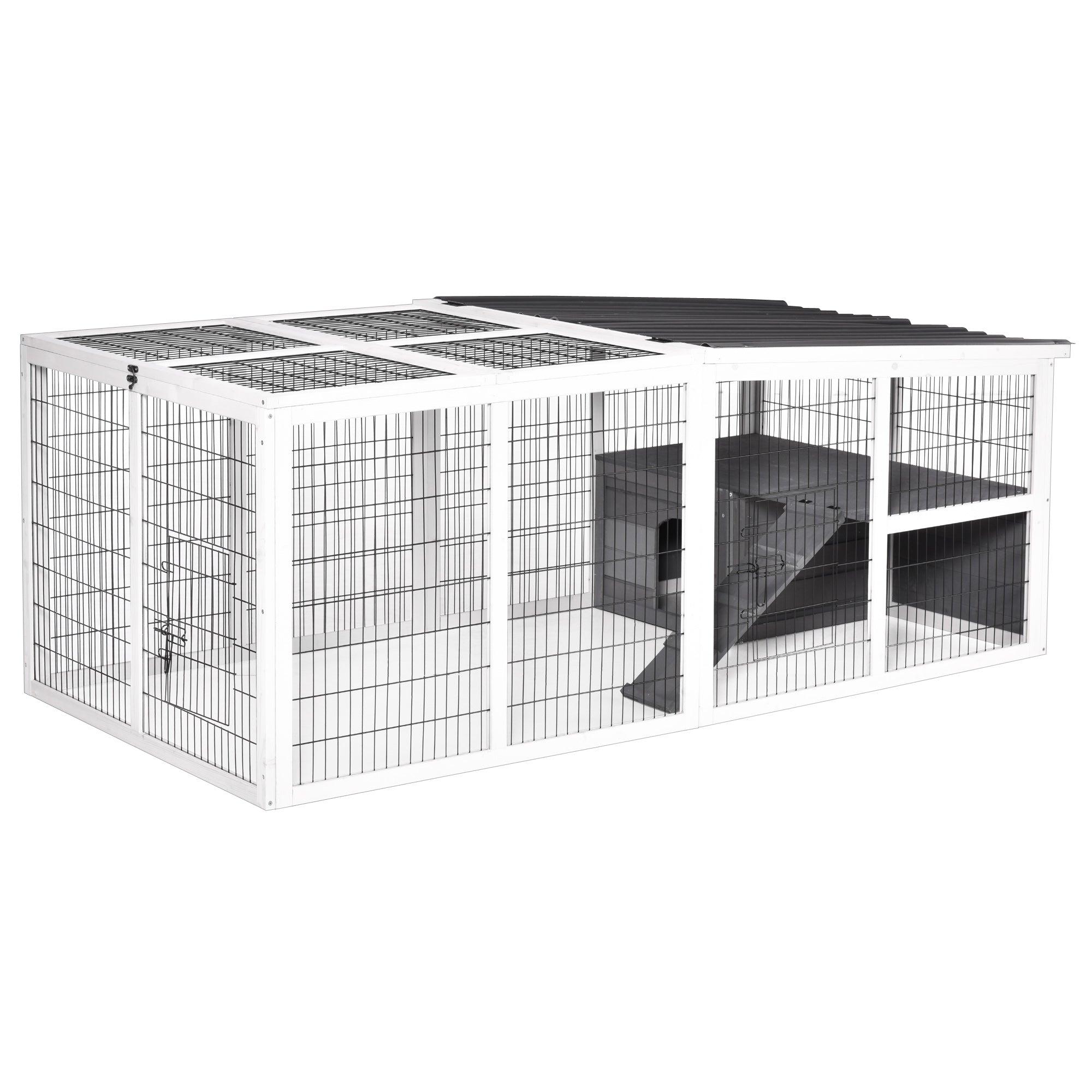 PawHut Rabbit Hutch Wooden Animal Cage Pet Run Cover with Hinge Roof - Grey  | TJ Hughes Multi