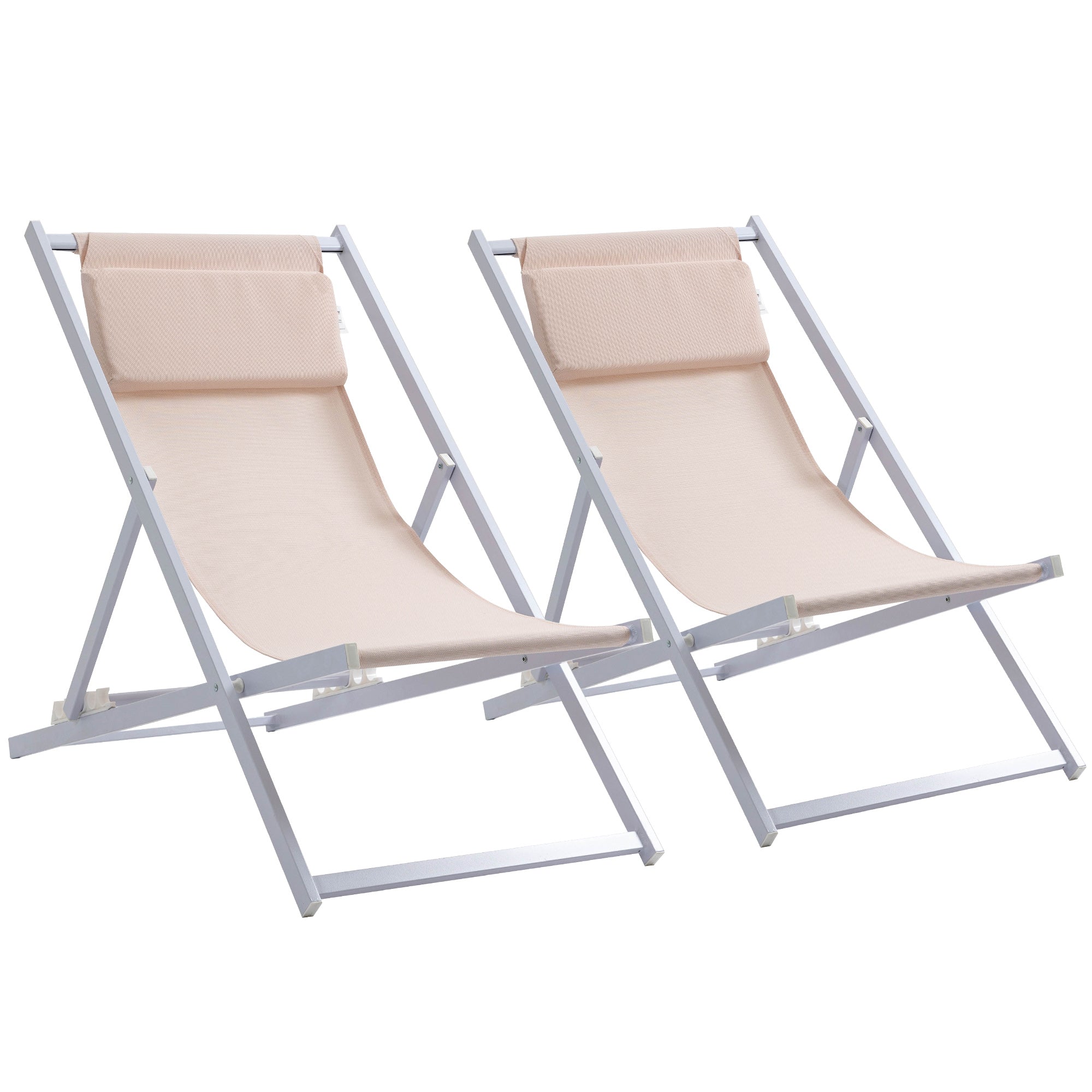 Outsunny 2Pcs Texteline Chaise Lounge Recliner Chair Adjust Lounger Patio Beige  | TJ Hughes