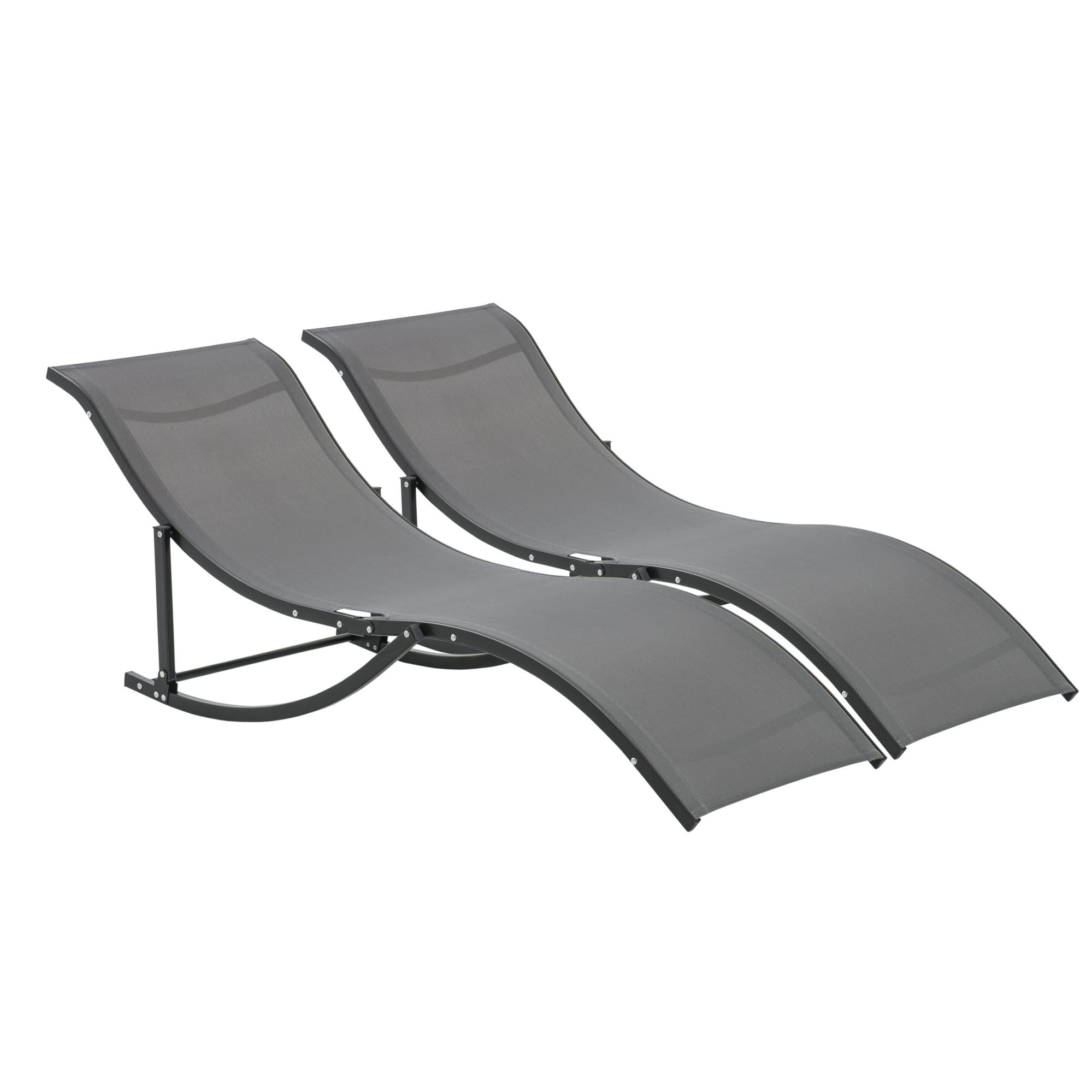 Outsunny Set of 2 Zero Gravity Lounge Chair Recliners Sun Lounger Dark Grey  | TJ Hughes