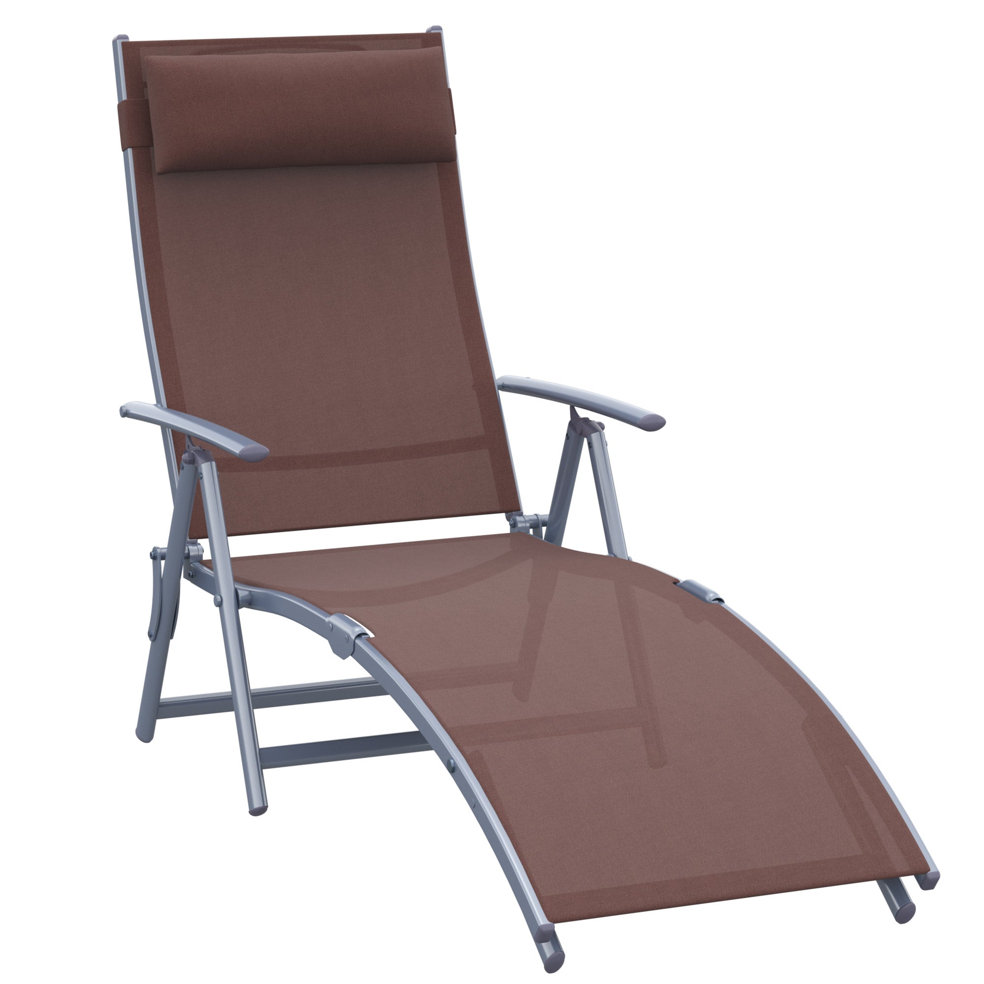 Outsunny Sun Lounger Recliner w/ Pillow Foldable 7 Levels Texteline Brown  | TJ Hughes