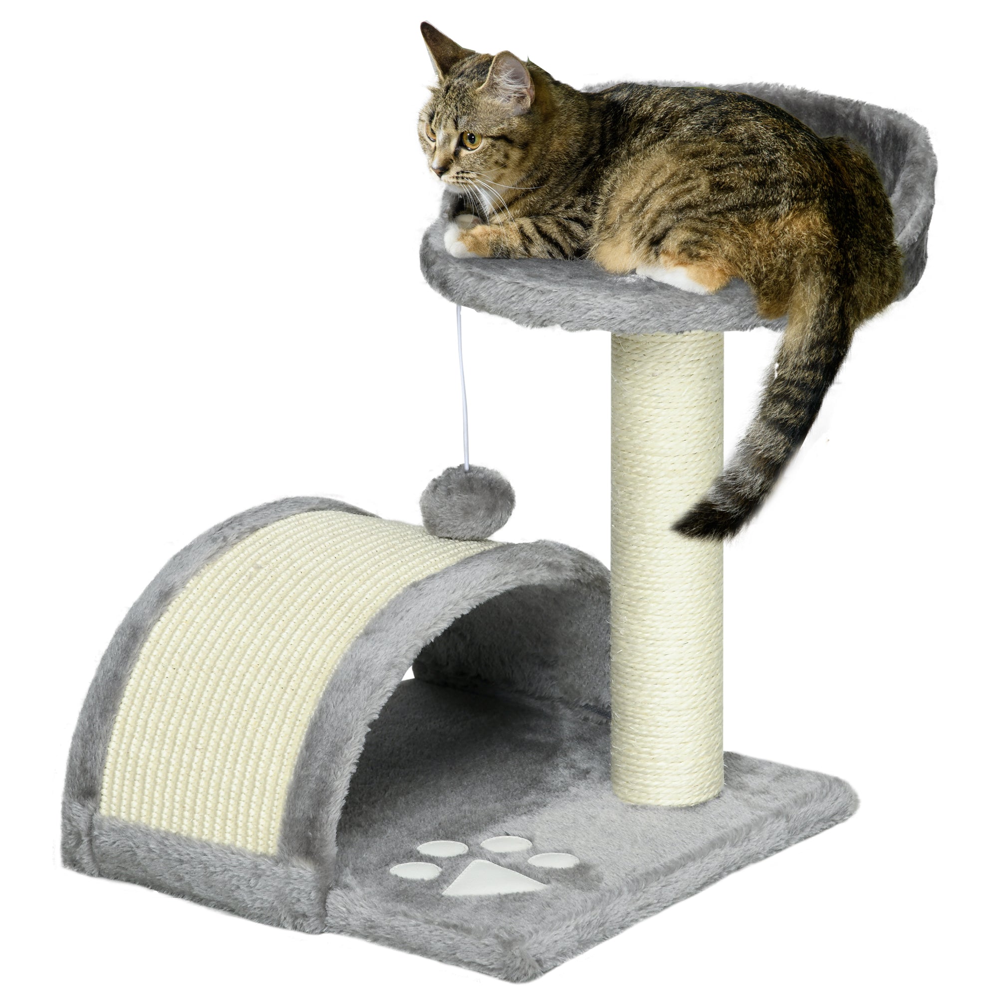 PawHut Cat Tree - Kitten Scratcher w/ Scratching Post - Toy Ball - Grey  | TJ Hughes White