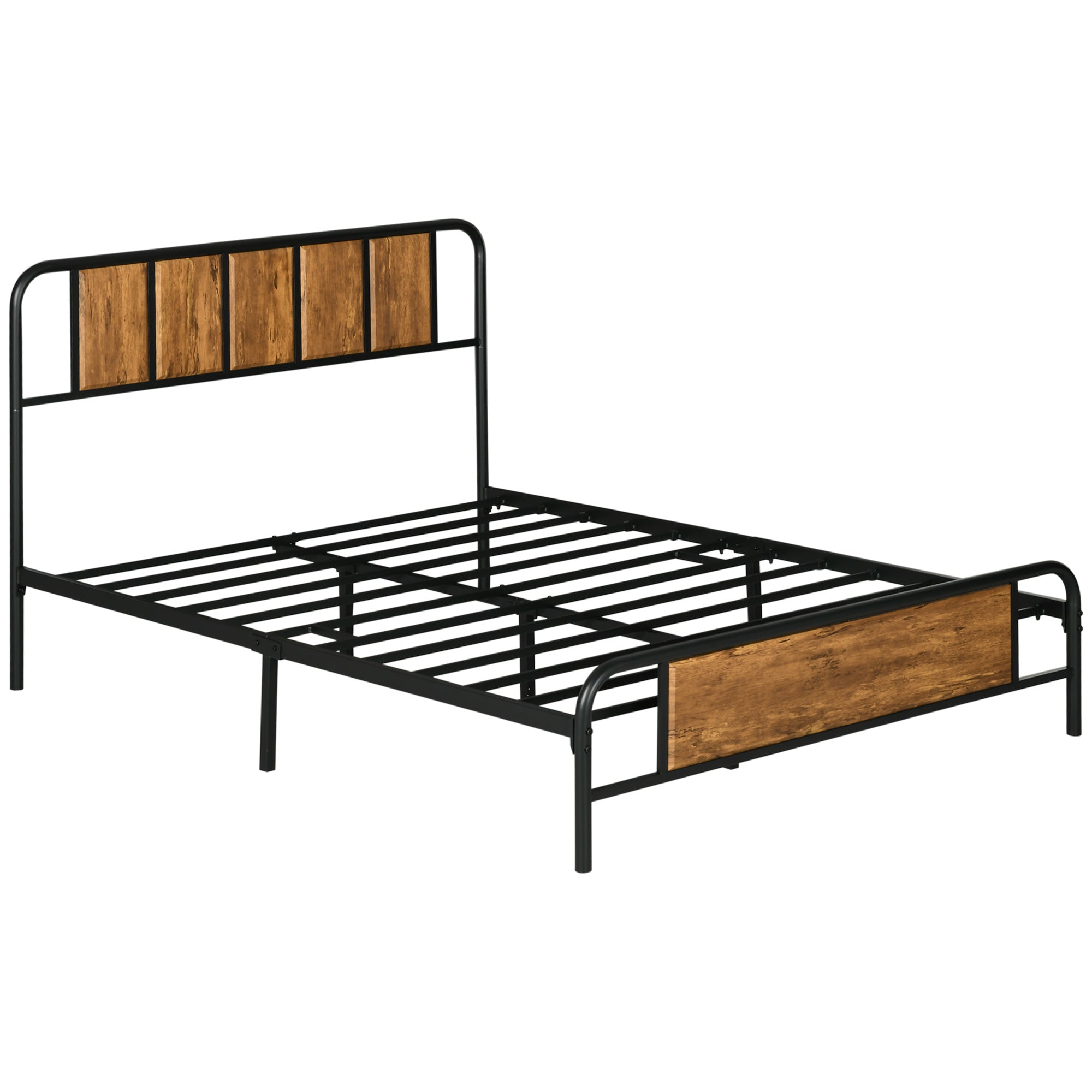 HOMCOM Double Bed Frame Steel Bed Base with Headboard 145 x 199cm Brown  | TJ Hughes