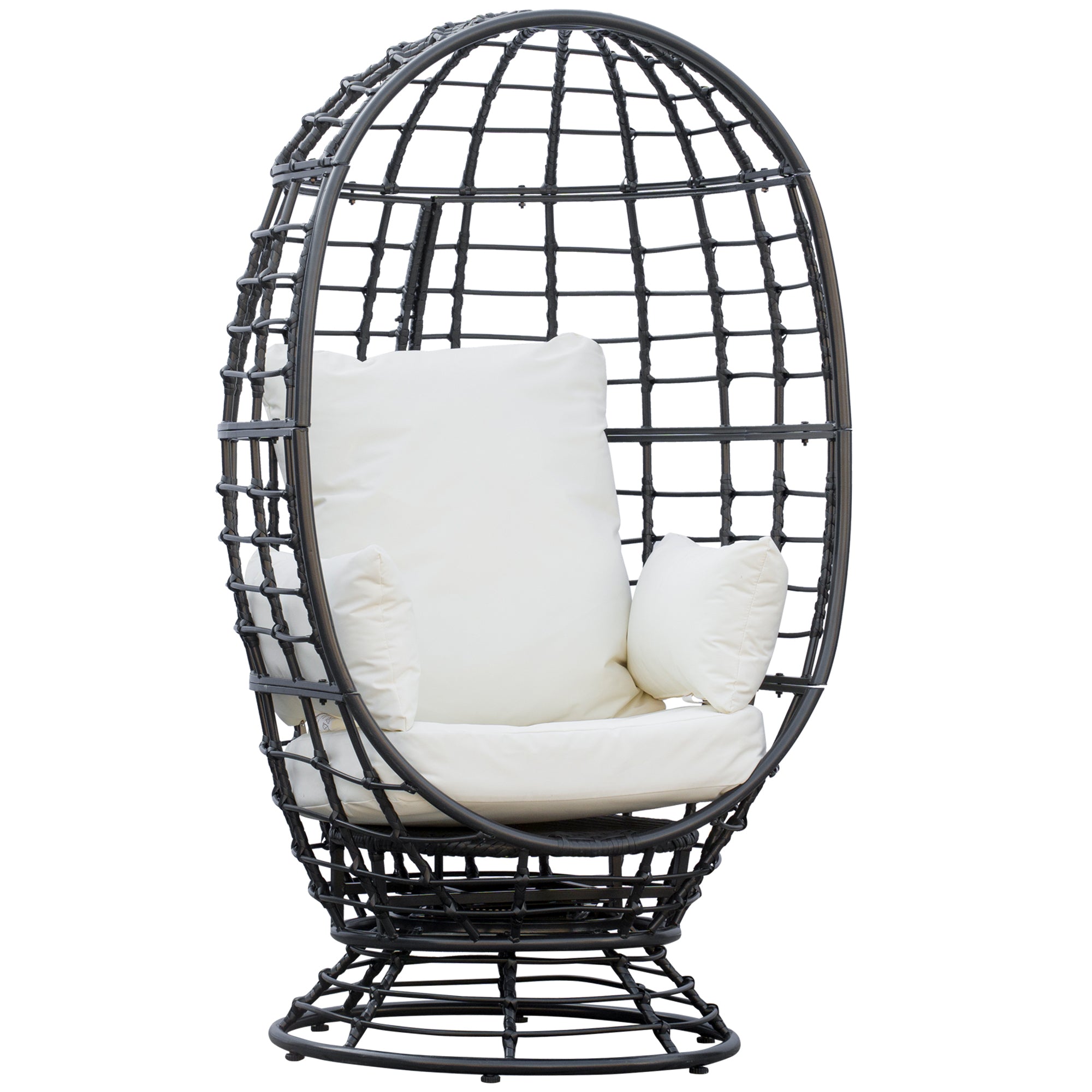 Outsunny Swivel Egg Chair Rattan Outdoor Chair with Cushion for Patio Black  | TJ Hughes