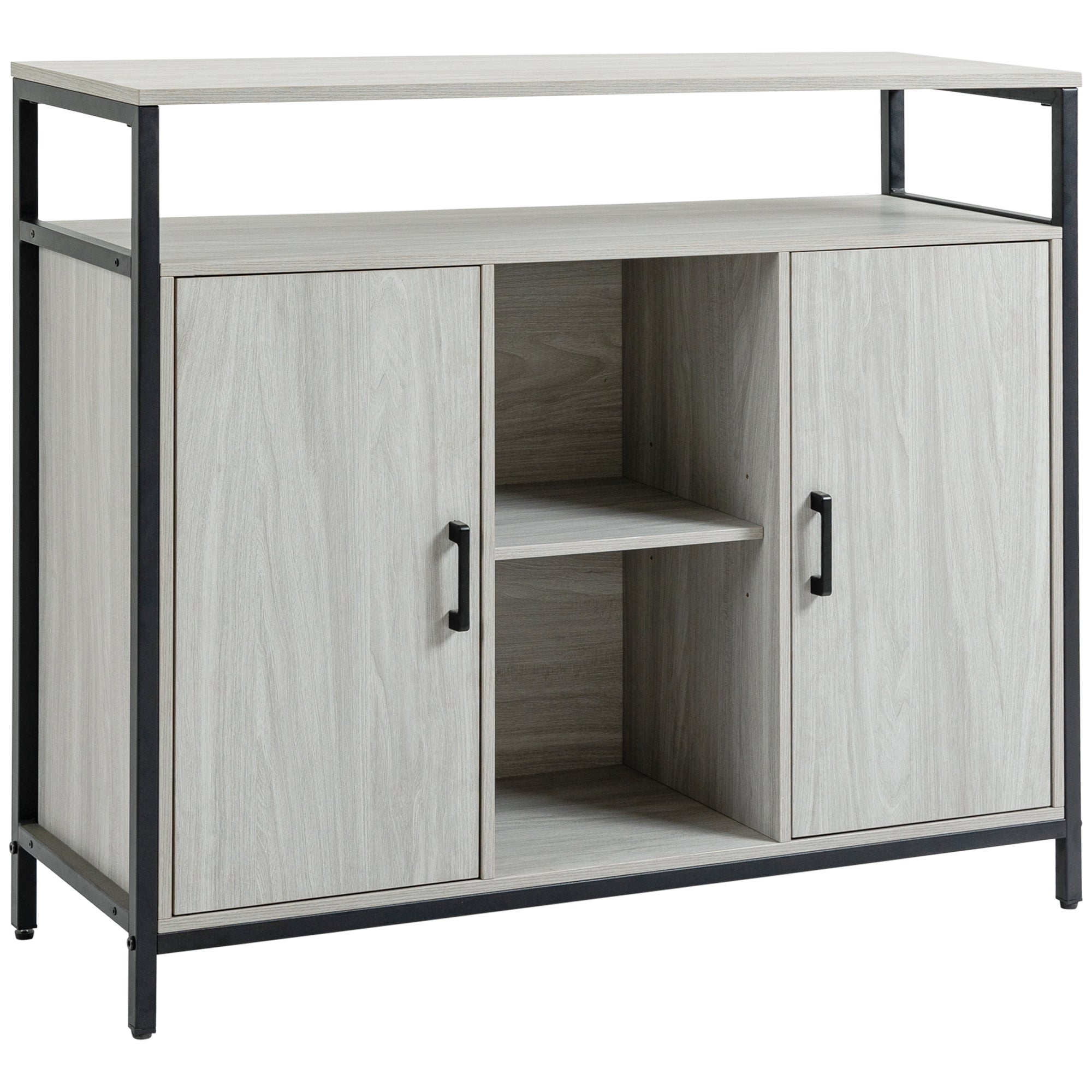HOMCOM Modern Sideboard Storage Cabinet with Adjustable Shelves Light Grey  | TJ Hughes