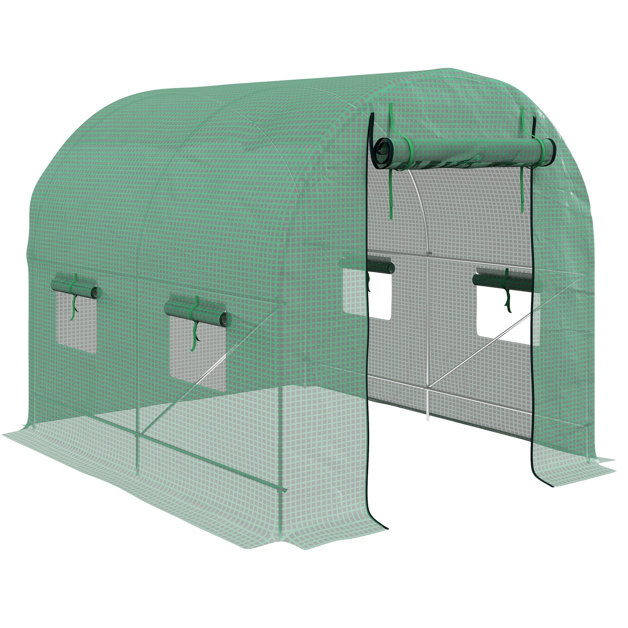 Outsunny 2.5 x 2m Walk-In Polytunnel Greenhouse with Roll Up Door Windows Green  | TJ Hughes