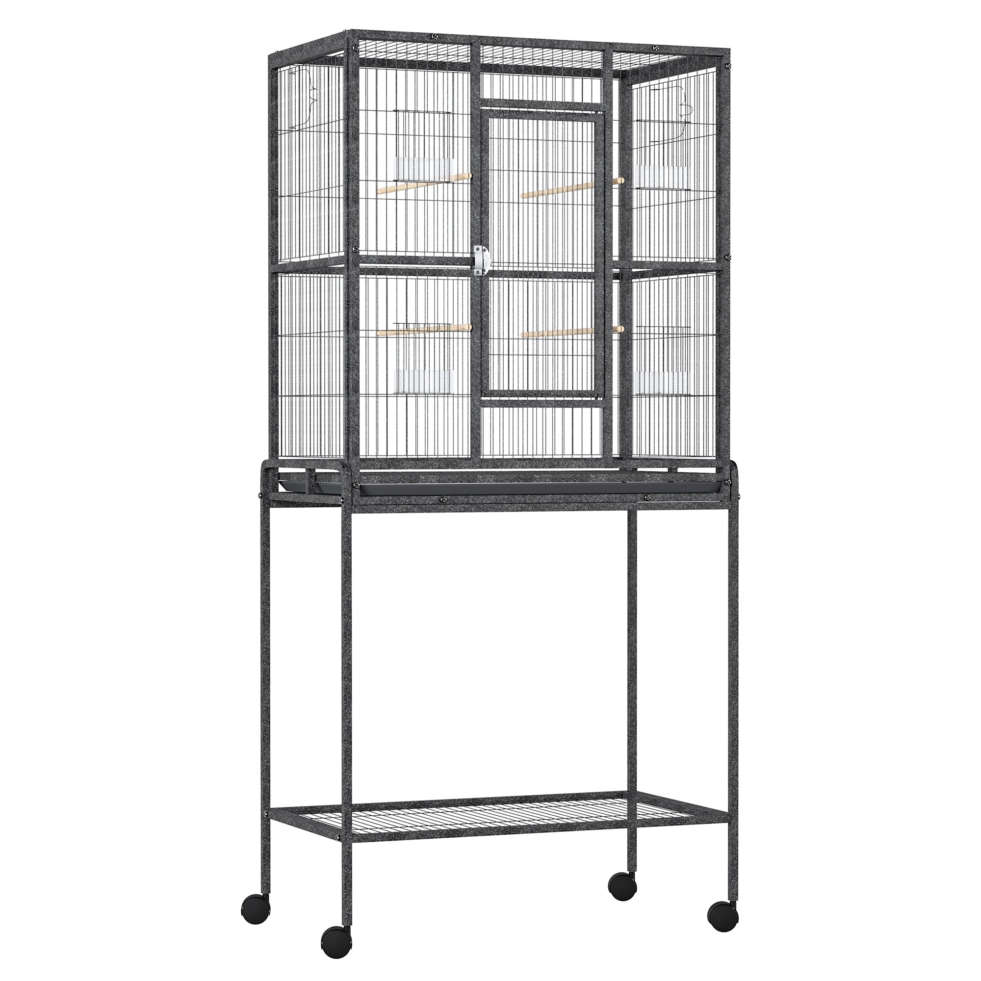 PawHut Rolling Bird Cage w/ Detachable stand Storage Shelf  Wood Perch Food Cup  | TJ Hughes
