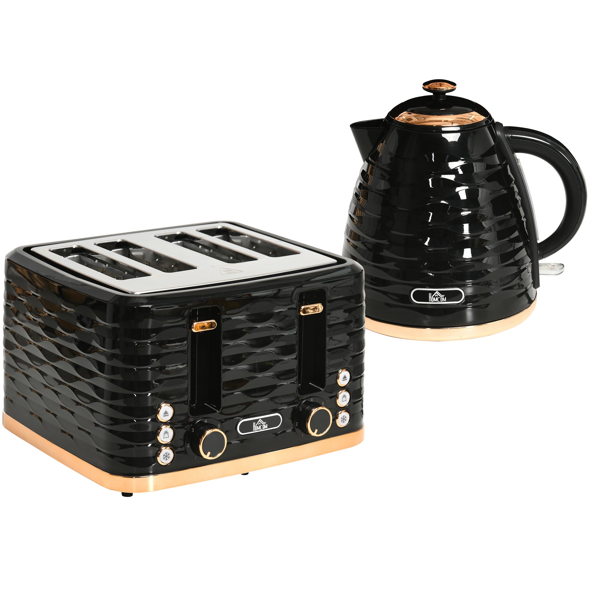 HOMCOM Kettle and Toaster Set 1.7L Rapid Boil Kettle & 4 Slice Toaster Black  | TJ Hughes