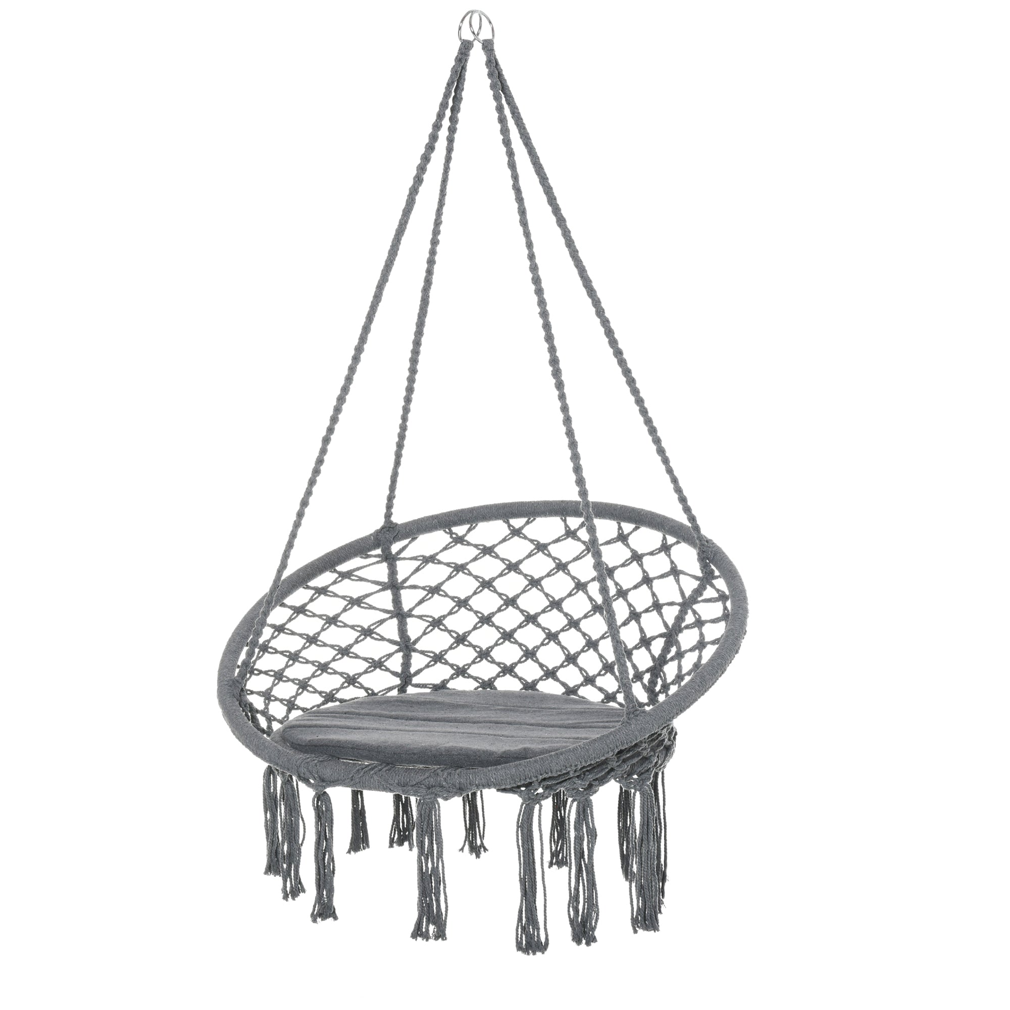 Outsunny Macrame Hanging Chair Swing Hammock for Indoor & Outdoor Use Grey  | TJ Hughes