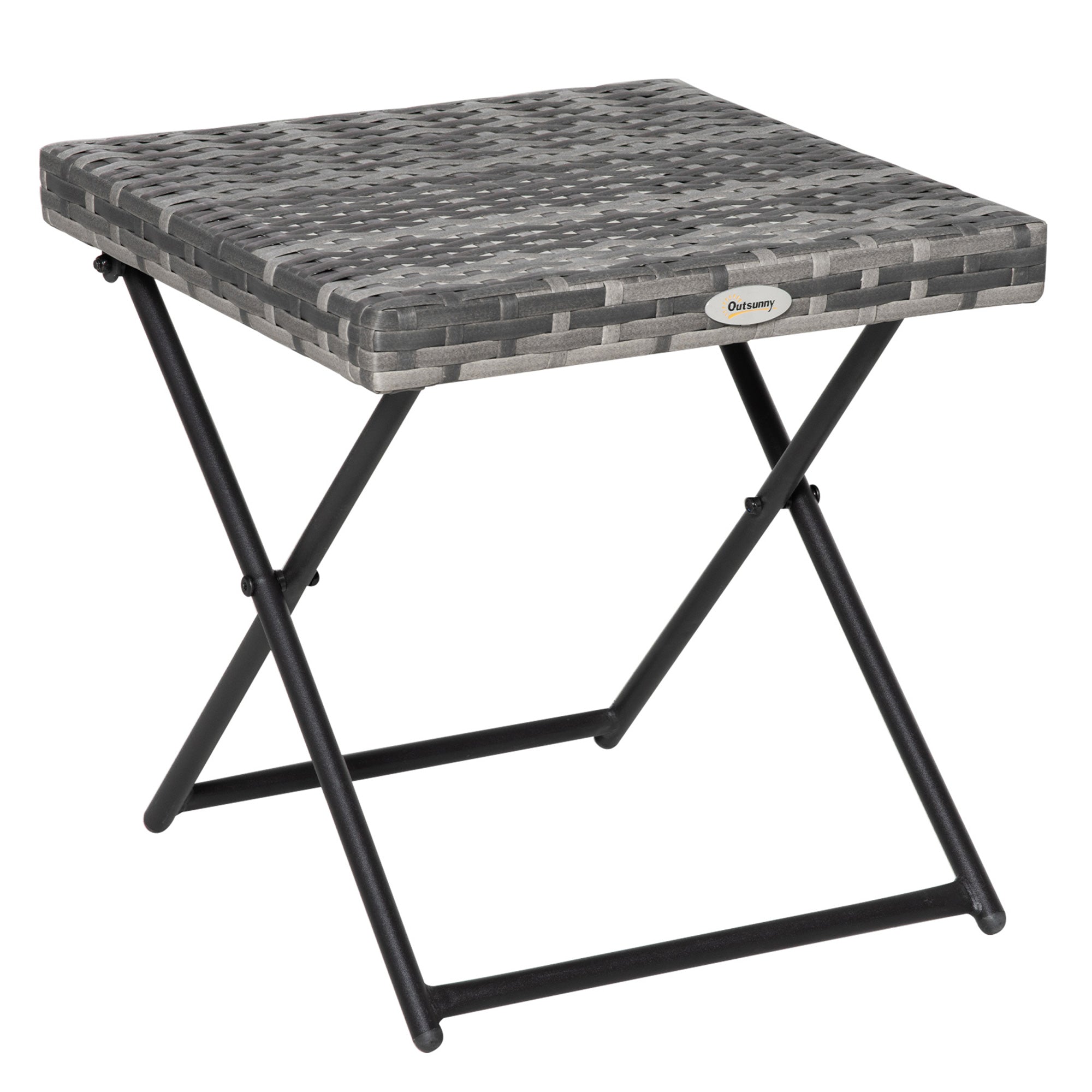 Outsunny Folding Square Rattan Coffee Table w/ Steel Frame Bistro Garden Grey  | TJ Hughes Blue