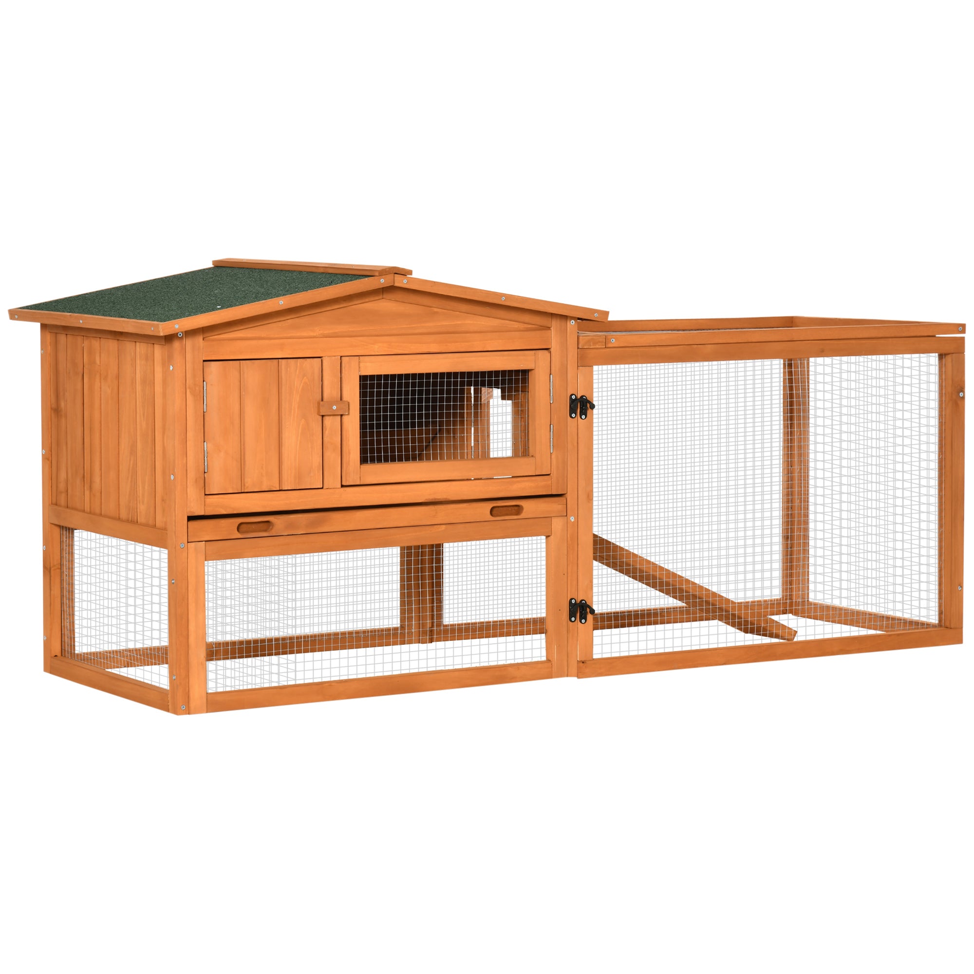 PawHut Rabbit Hutch and Run Outdoor w/ Sliding Tray Hay Rack Ramp - 156x58x68 cm  | TJ Hughes