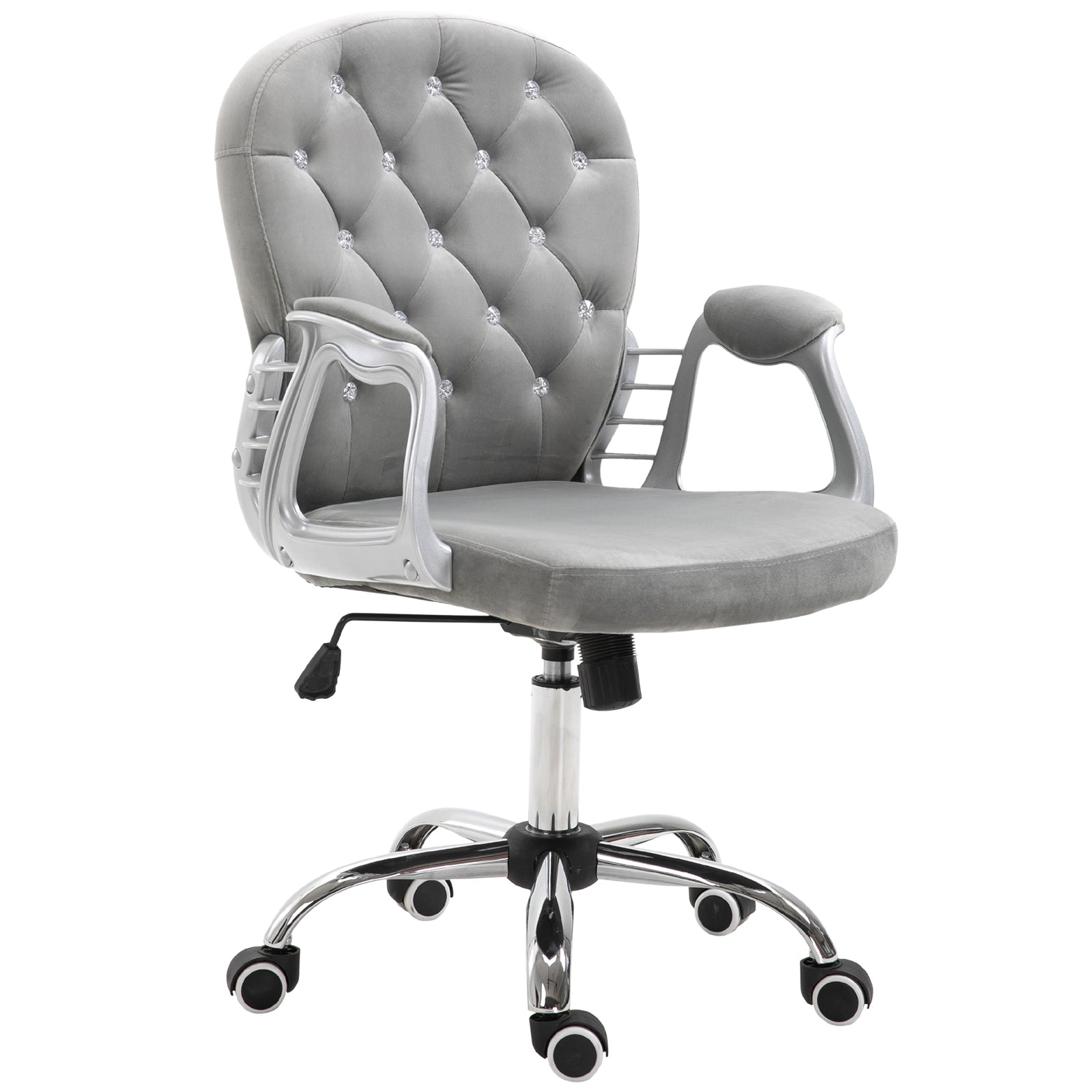 Vinsetto Office Chair Velour Diamond Tufted Padded Ergonomic 360deg Swivel Grey  | TJ Hughes