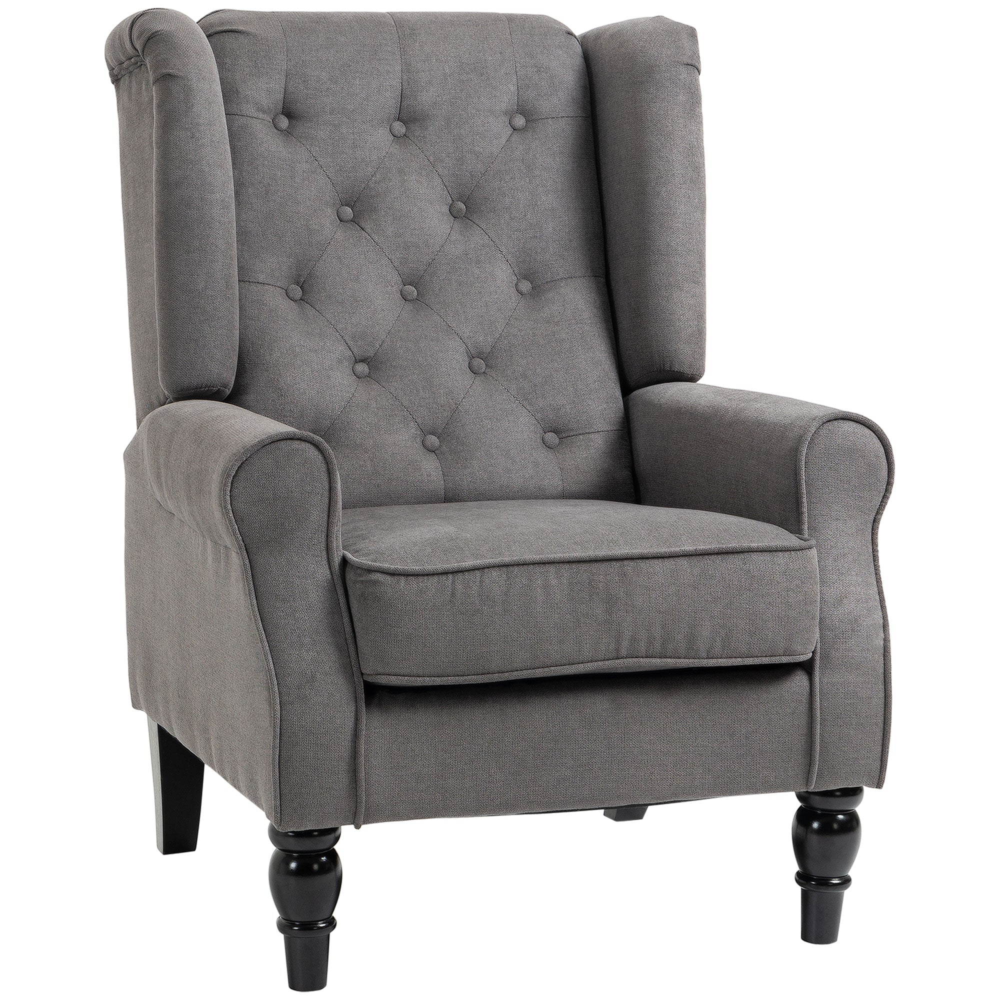 HOMCOM Accent Armchair Home Furniture Retro Tufted Club Wood Fabric Dark Grey  | TJ Hughes