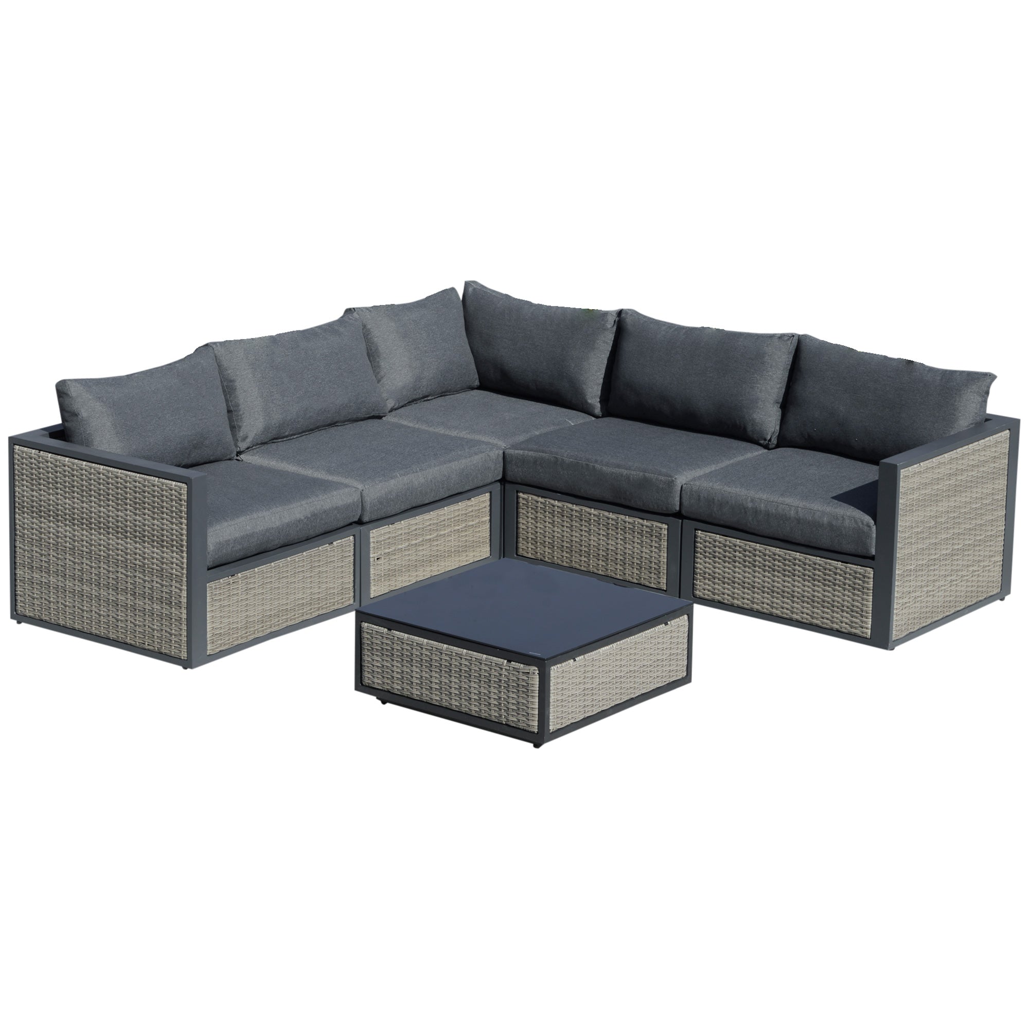 Outsunny 6 PCs Patio PE Rattan Sofa Set Sectional Conversation Furniture Set  | TJ Hughes