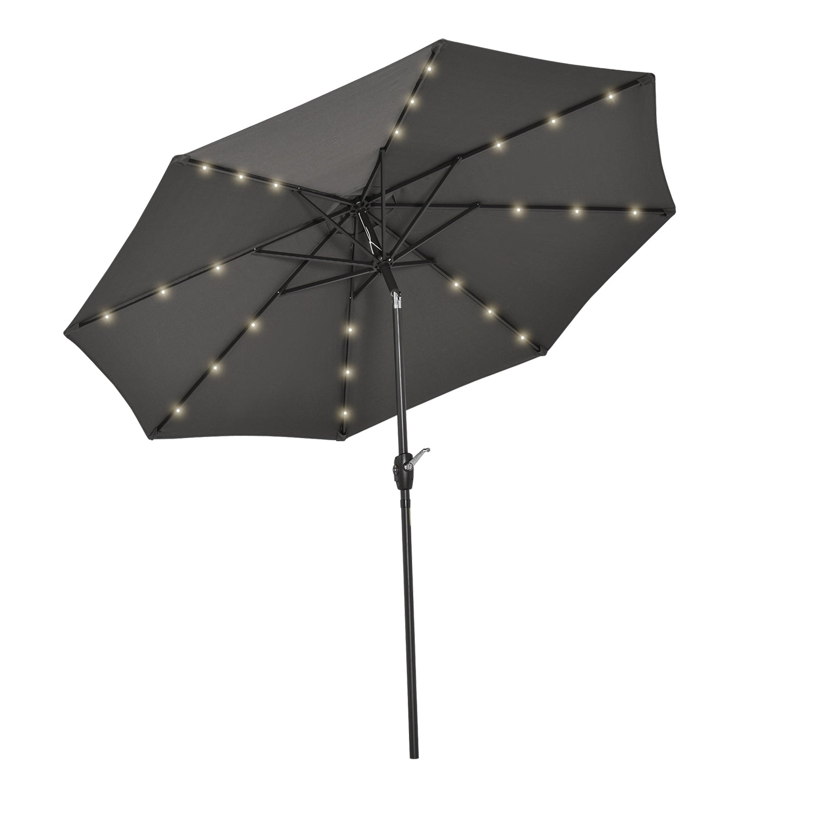 Outsunny Garden Parasol Outdoor Tilt Sun Umbrella LED Light Hand Crank Grey  | TJ Hughes