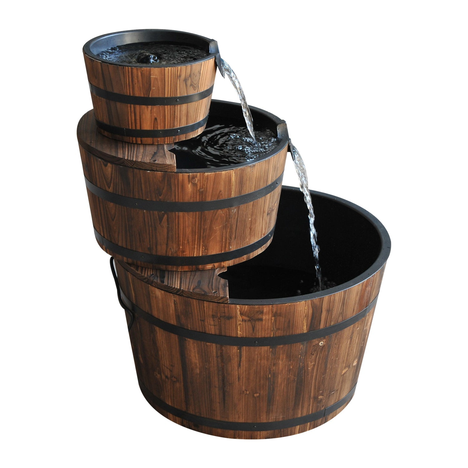 Outsunny Garden 3-tier wooden barrel Fountain  | TJ Hughes