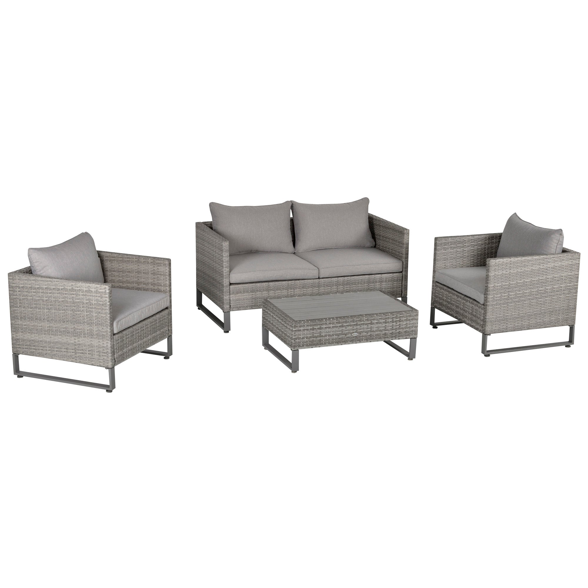 Outsunny 4 PCs PE Rattan Wicker Outdoor Dining Set Sofa Chairs Table Cushions  | TJ Hughes