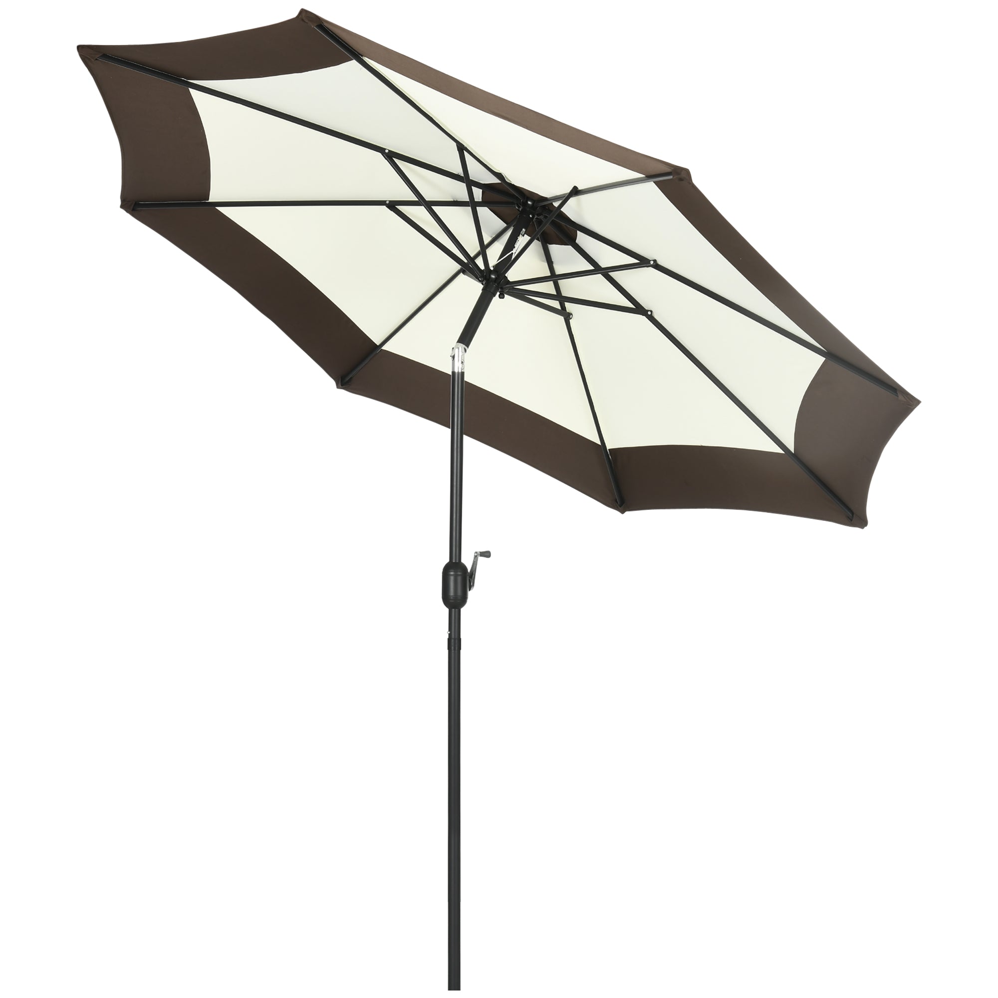 Outsunny 2.7m Garden Parasol Umbrella with 8 Metal Ribs - Tilt and Crank - Coffee  | TJ Hughes