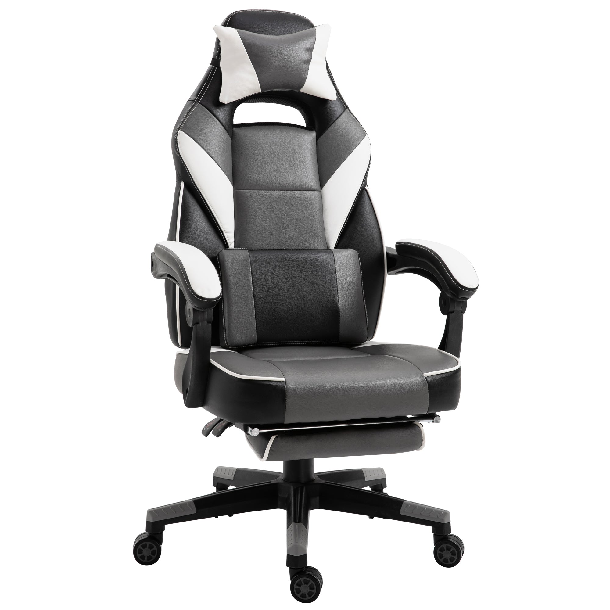 Vinsetto Gaming Chair with Footrest Computer Chair with Lumbar Pillow Grey  | TJ Hughes