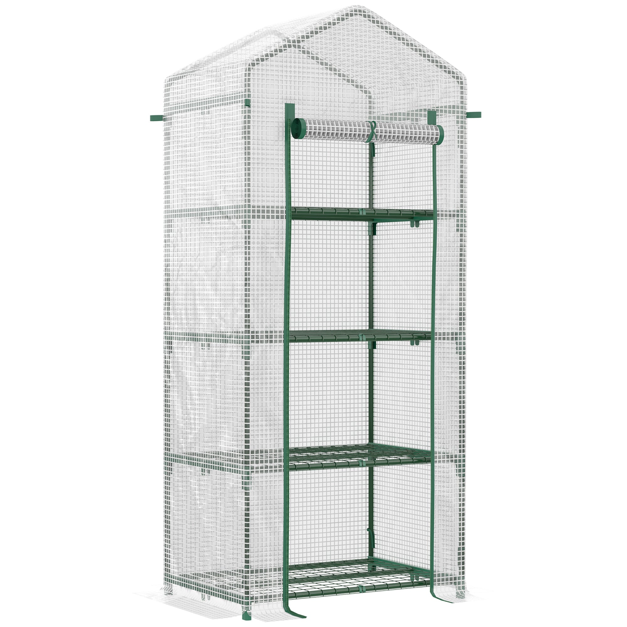 Outsunny Mini Greenhouse 4-Tier Portable Plant House Shed w/ PE Cover - White  | TJ Hughes