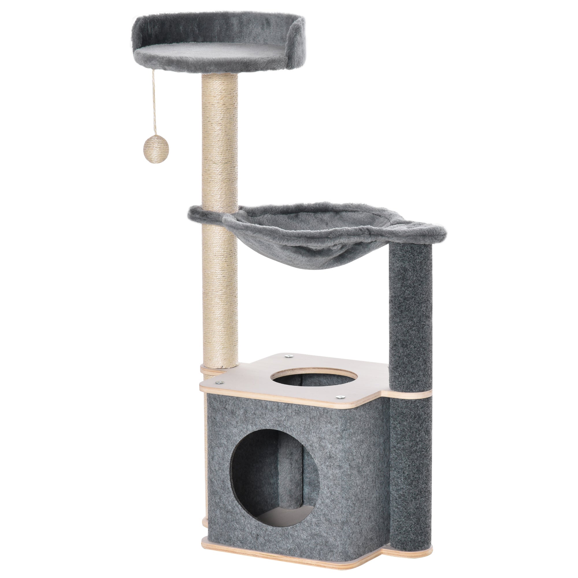 PawHut Cat Tree Tower Climbing  Activity Center with Sisal Scratching Post - Grey  | TJ Hughes