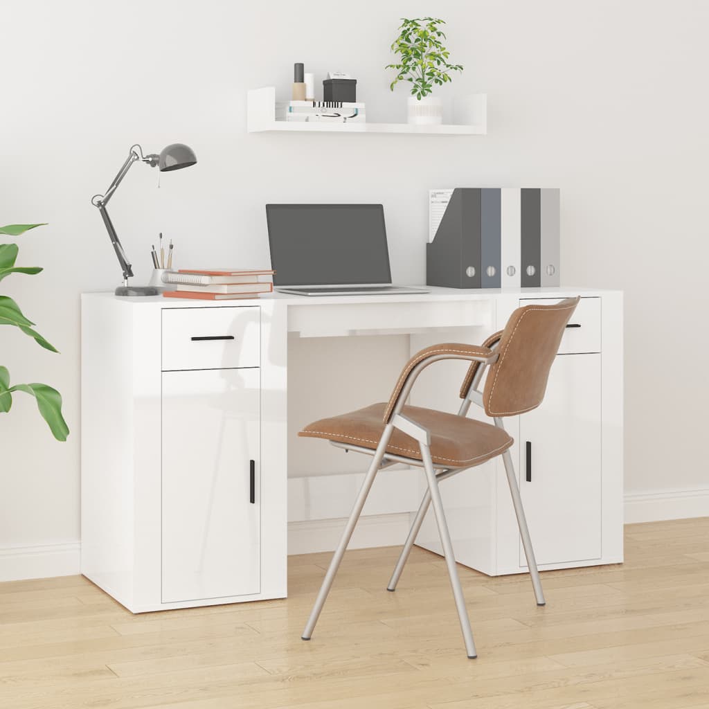 het is mooi Definitie Zuiver Bureau met kast bewerkt hout hoogglans wit – Meubel Meester